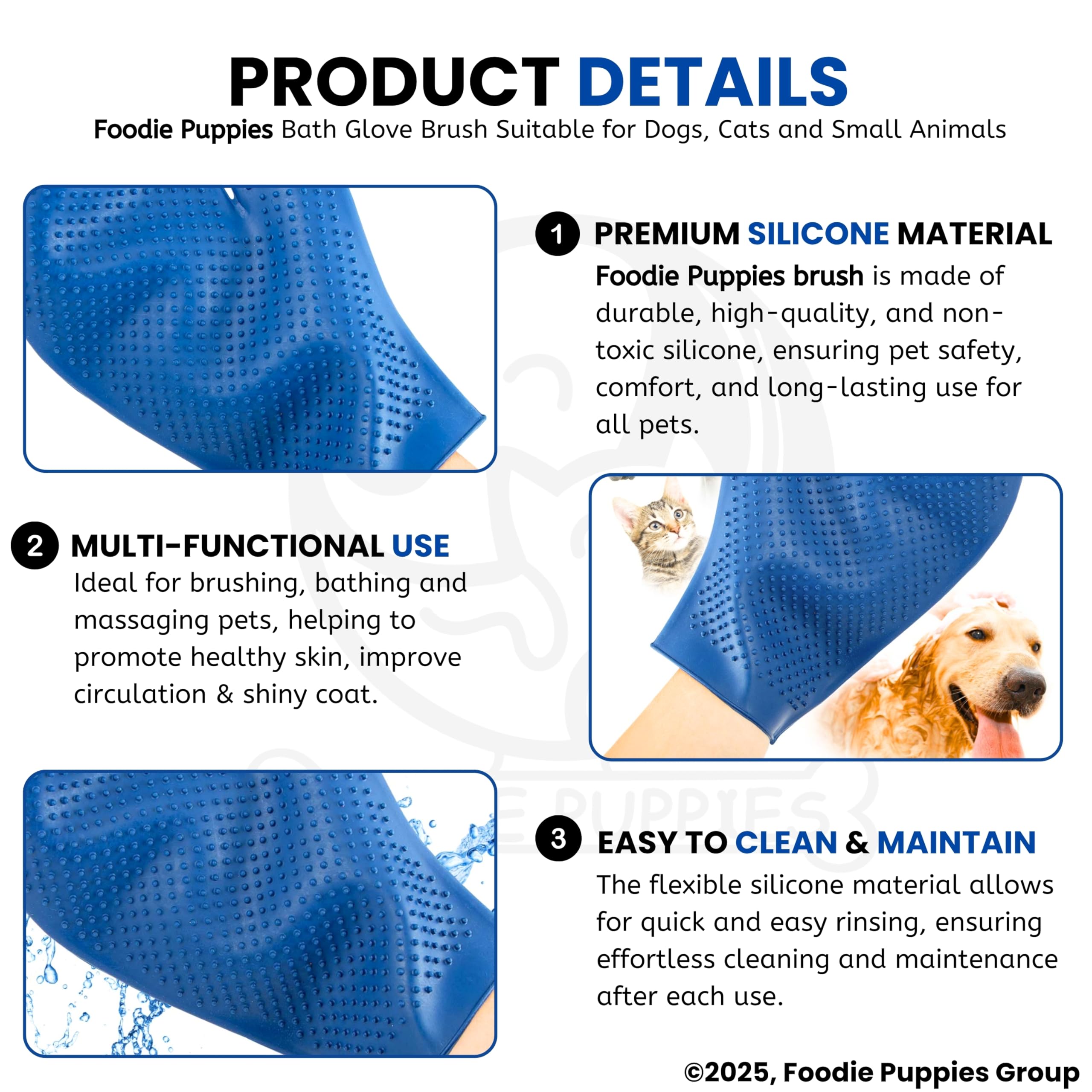 Foodie Puppies Pet Grooming Glove - (Hand Glove) Massage, Bath & Deshedding Brush Mitt for Dogs, Cats, Rabbits & Horses - Gentle Hair Remover & Massage Glove - 1 Pack (Color My Vary) 2