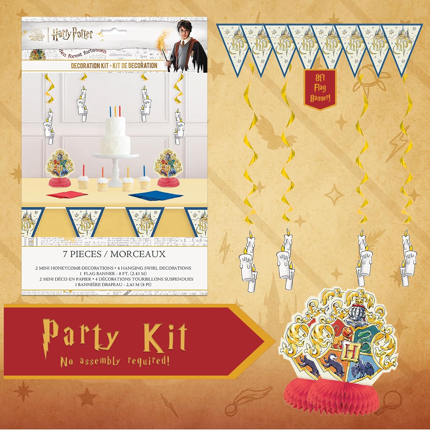 Unique Harry Potter Party Kit | Deluxe Party For 16 | Officially Licensed | Plates, Napkins, Paper Table Cover, Decor Kit | Wizard Birthday Decorations For Kids, Fast Setup, Cohesive Party Look