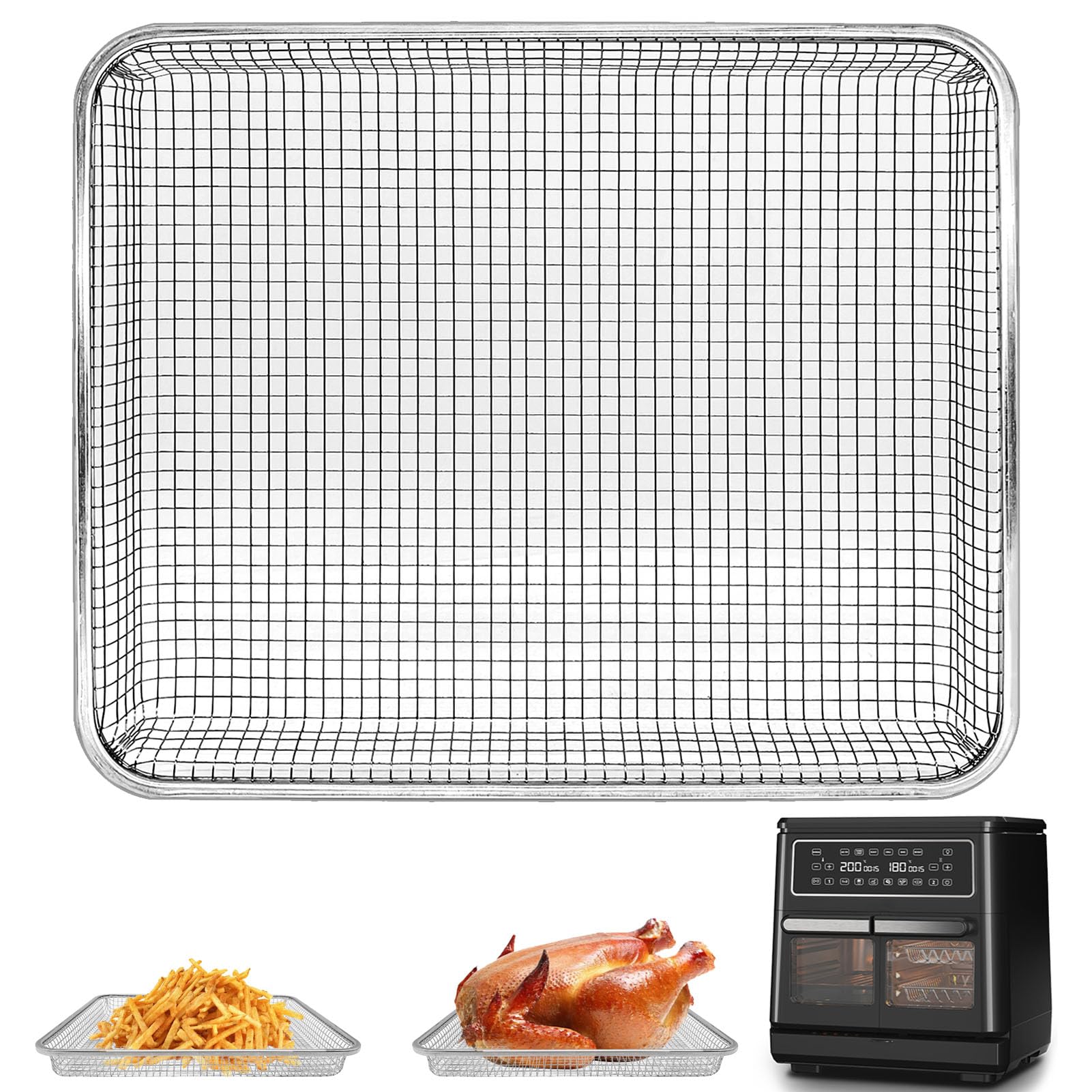 GWBSXM Air Fryer Large Mesh Tray for Breville Halo Flexi Air Fryer, 30.5 x 25 x 3.3 cm Stainless Steel Rack Mesh Tray Replacement Part Roasting Steamer Grill Racks Baking Tray, Dishwasher Safe