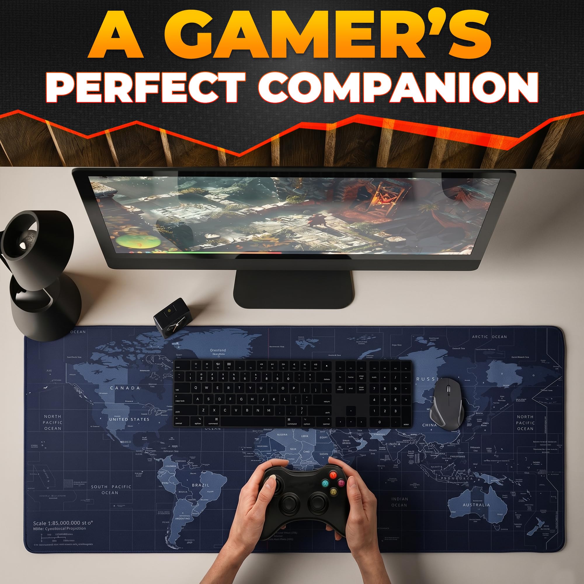 HELVETIOS World XXL Profesyonel Ekstra Büyük Mouse Pad ve Bilgisayar Oyunu Mouse Mat Oyun Klavyesi Kaymaz Mouse Pad'ler Masa için 89,9 cm x 39,9 cm Ev Ofis Masa Pedi Klavye ve Oyun Pedi için Fare Altlığı