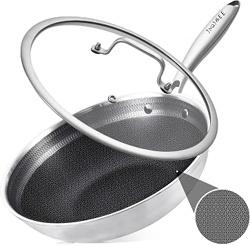 Inqibee 11.5 inch Nonstick Wok & Stir-fry Pan with Lid, Induction Tri-ply Stainless Steel Ceramic Coating Cooking Pan,Perfect for Stir-frying, Sauté, and Simmering, Dishwasher and Oven Safe