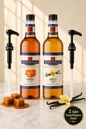 SIMONELLI CHOCOLATE Coffee and Cocktail Syrup Caramel Flavored + Vanilla Flavored 70 CL + 2PCS PUMP