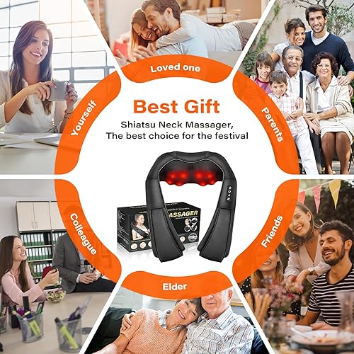 Miniatura 9 de Masajeador de cuello Shiatsu, masajeador eléctrico de cuello y espalda con calor, almohada de masaje 3D para espalda, hombros, alivio del dolor