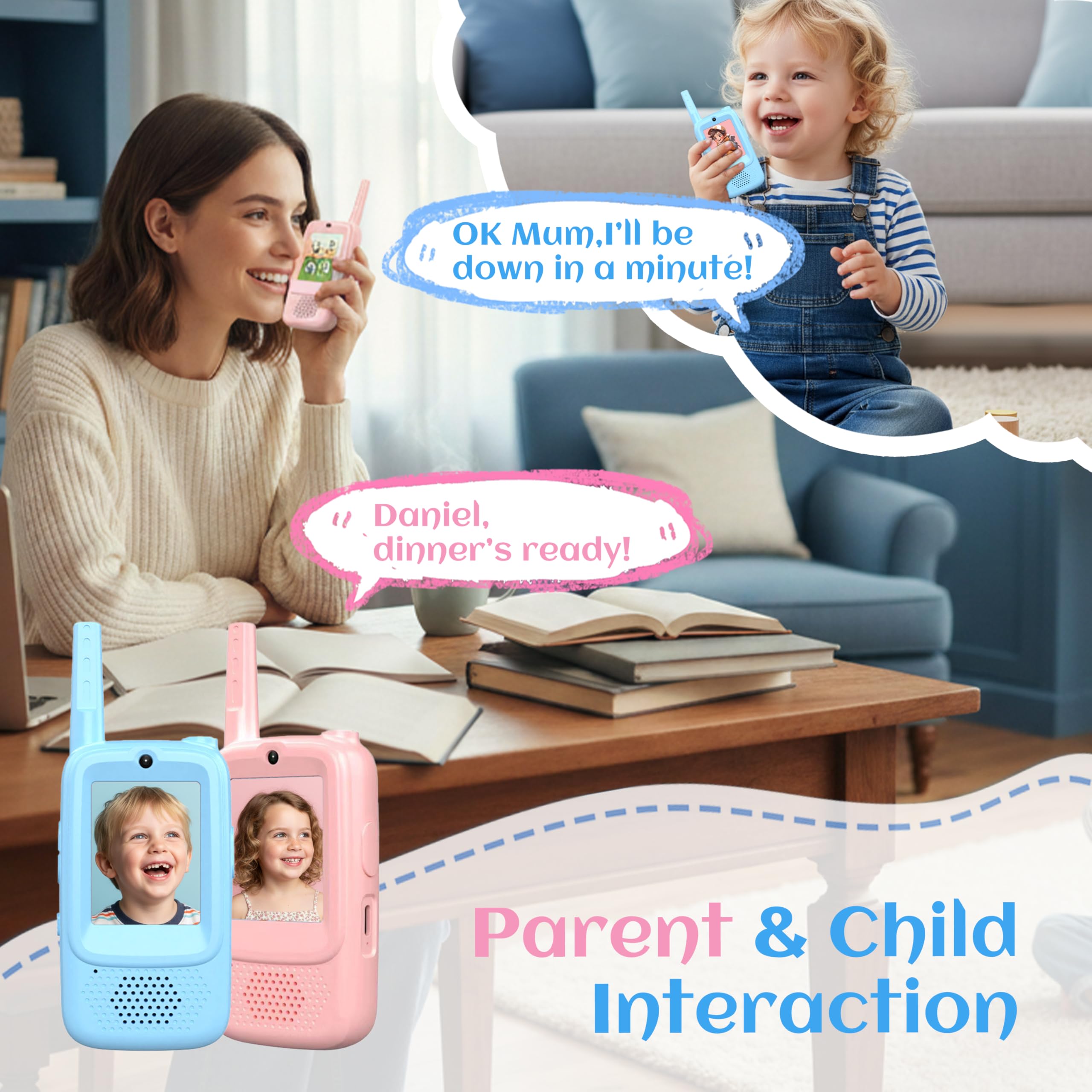 2PCS Video Walkie Talkies for Kids Rechargeable Walkie Talkies with Camera & Voice Changer, Educational Toys for Children (Pink+Blue) - Image 4