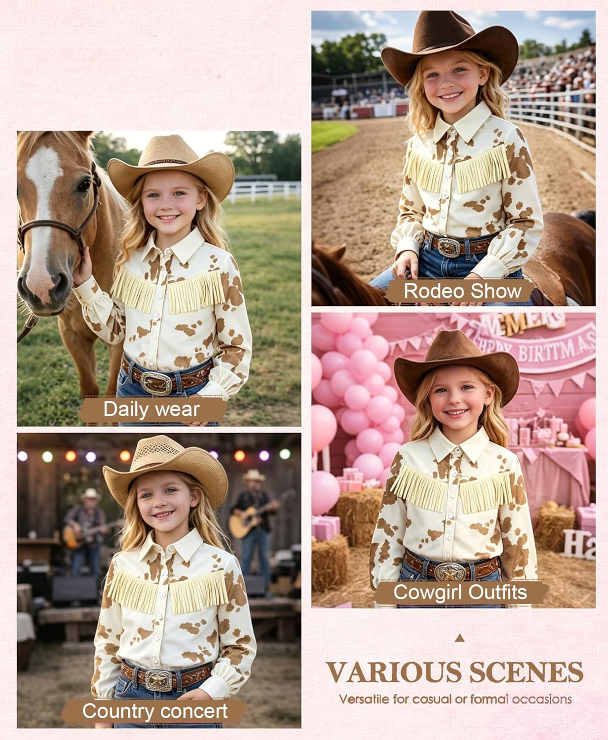 Western Shirts for Girls Cowgirl Fringe Snap Button Down Shirt Long Sleeve Tops Floral Graphic Tees Western Outfits