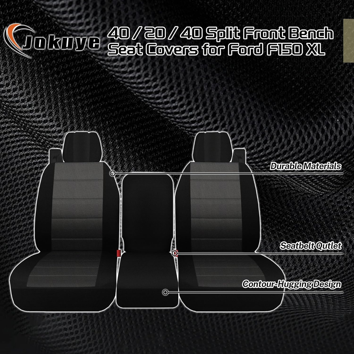 Jokuye 40/20/40 Split Front Bench Seat Covers for Ford F150 XL Standard Cab 2004 2005 2006 2007 2008, Heavy-Duty Oxford Fabric with Integrated Seatbelts & Center Armrest Cover - Black