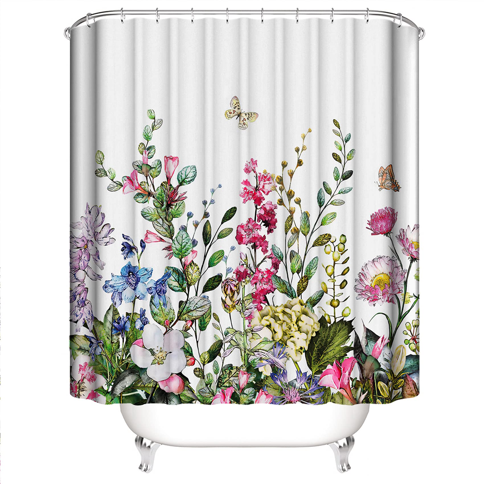 LIVETTY Floral Bathroom Shower Curtains Fabric Shower Curtain Waterproof Curtains for Bathroom Quick-Drying Kitchen Curtains Machine Washable with 12 Hooks-Multi Color 180CM*180CM-Flower style1 - Image 2