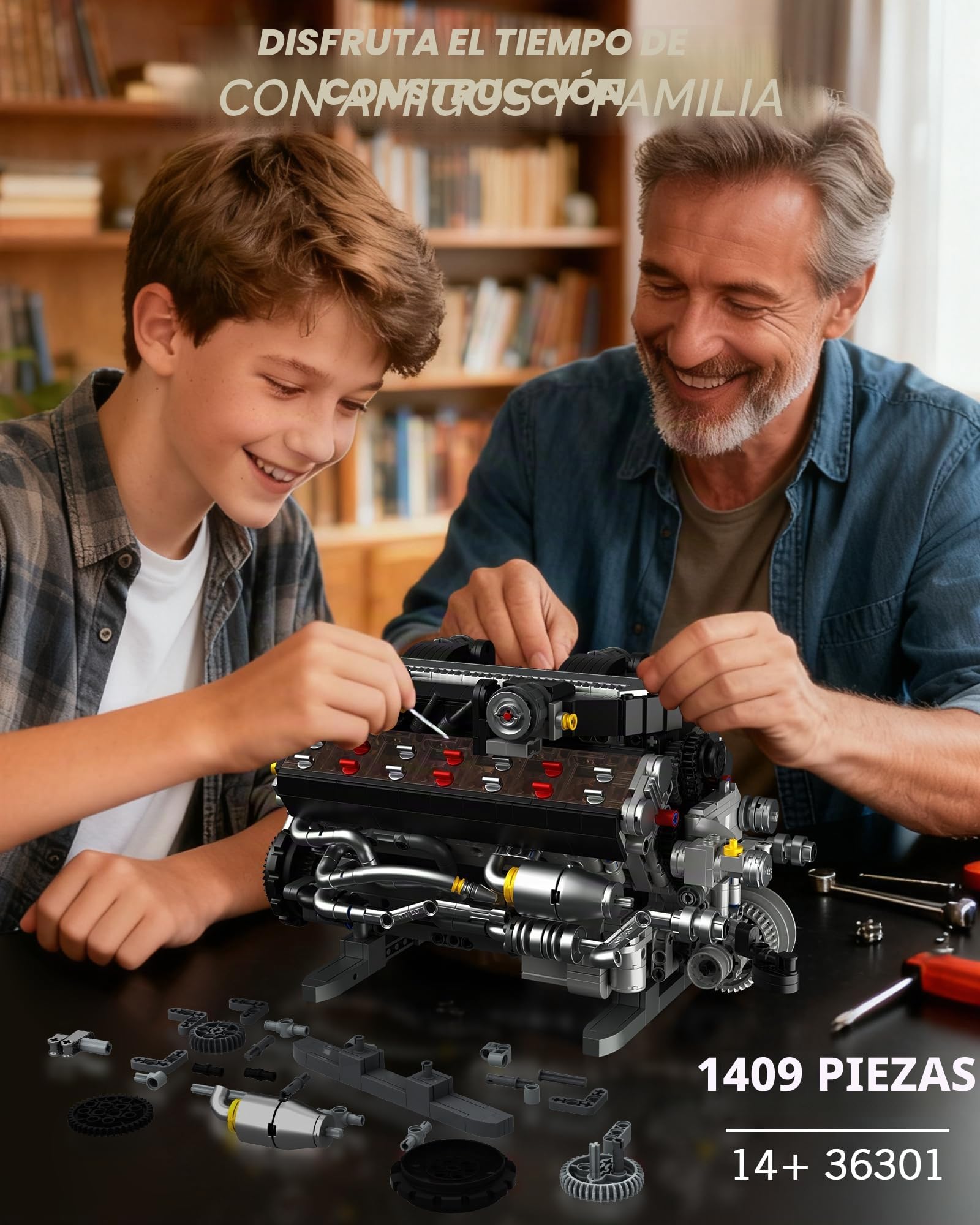 Set de Construcción de Motor V12 Power Functions para Adultos y Jóvenes 14+, 1409 Piezas Modelo de Ingeniería Mecánica Motorizado Que Funciona, Motor Moc con Caja de Batería y Motor