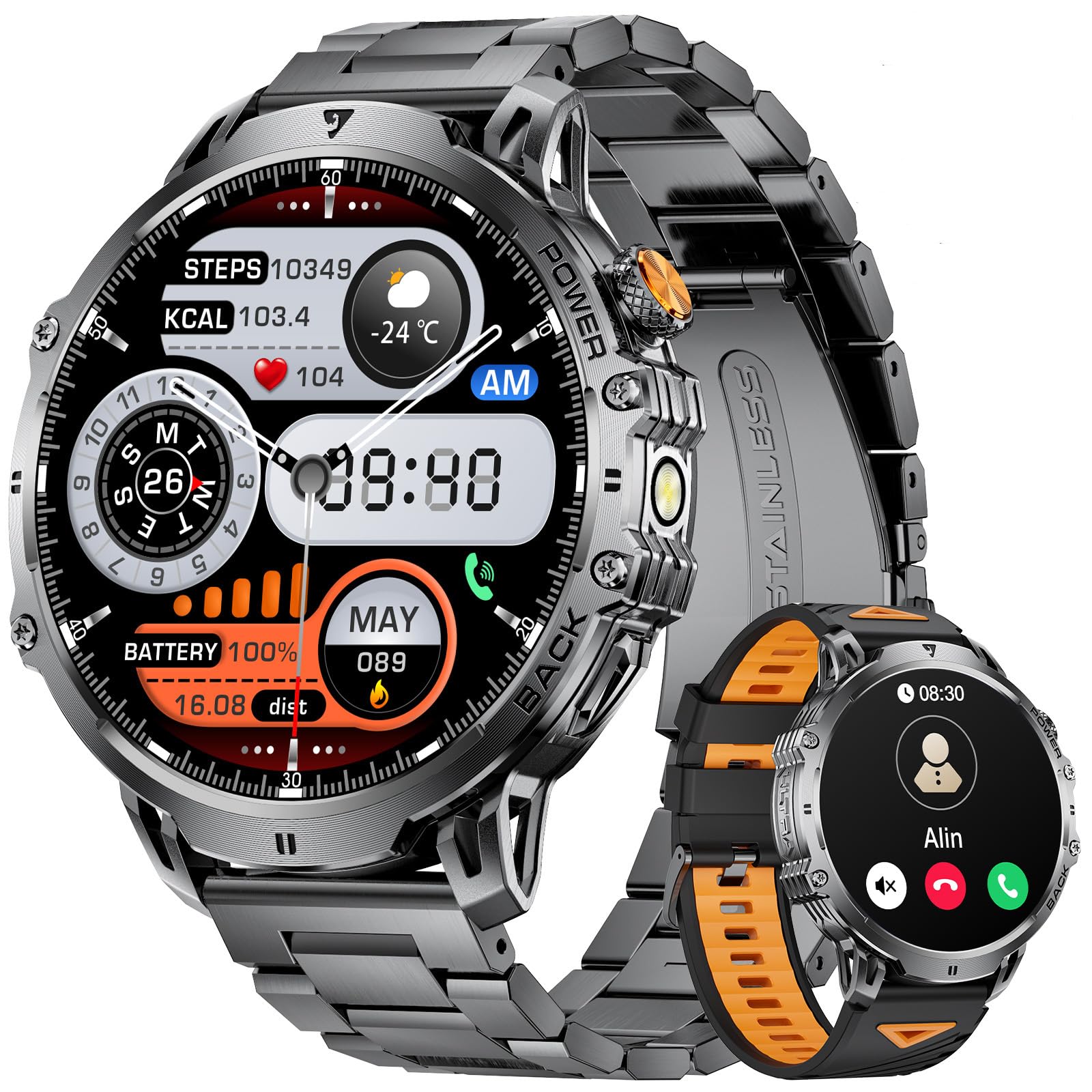 Reloj Inteligente Hombre 1000 mAh Batería/1.85'' HD Grande Smartwatch con Llamadas/Linterna/100+ Modos Deportivos,IP68 Impermeable Fitness Watch con Ritmo Cardíaco,Monitor de Sueño para Android iOS