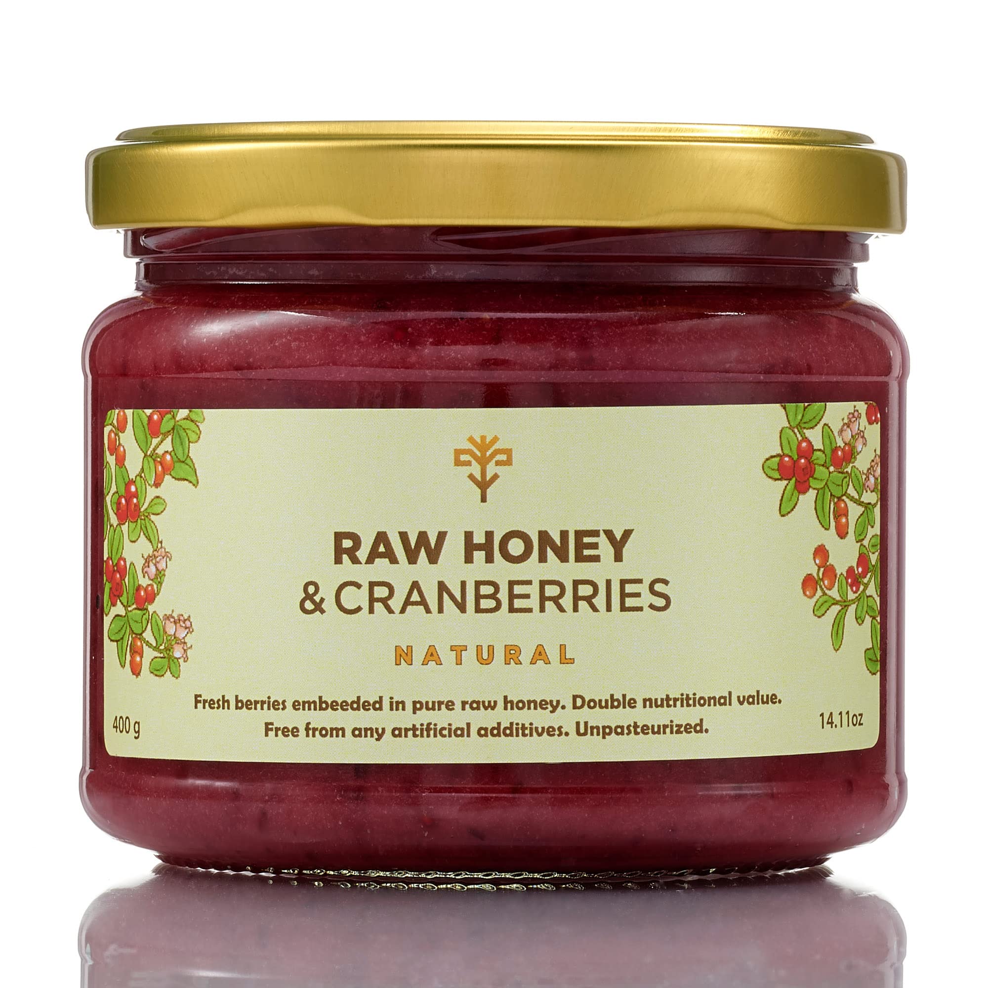 Earthbreath Raw Honey with Cranberries 400g -100% Raw & Natural - Fresh Cranberries- No Artificial Additives
