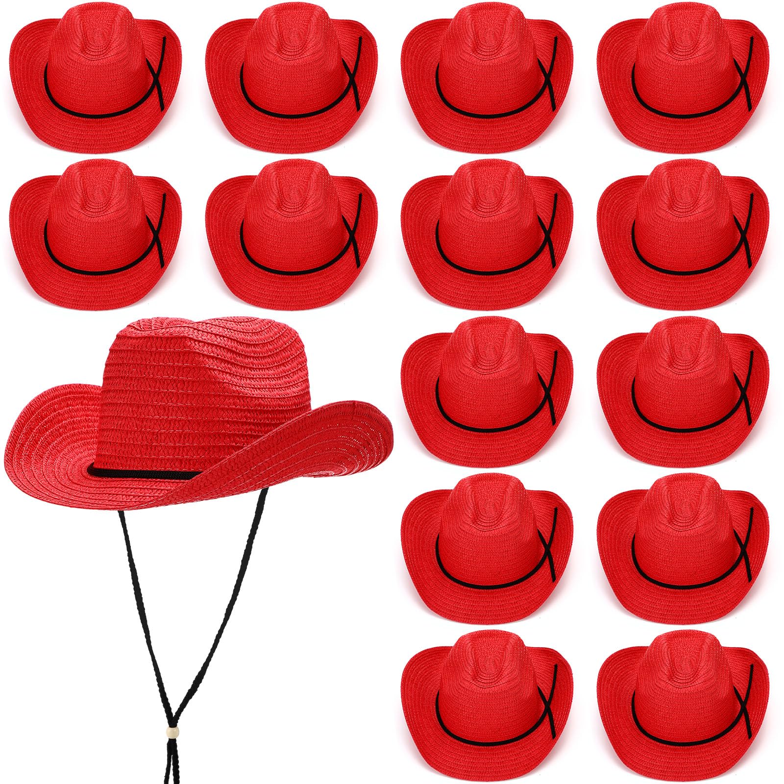 JaGely 15 Pcs Straw Cowboy Hats Bulk Party Hats for Adults