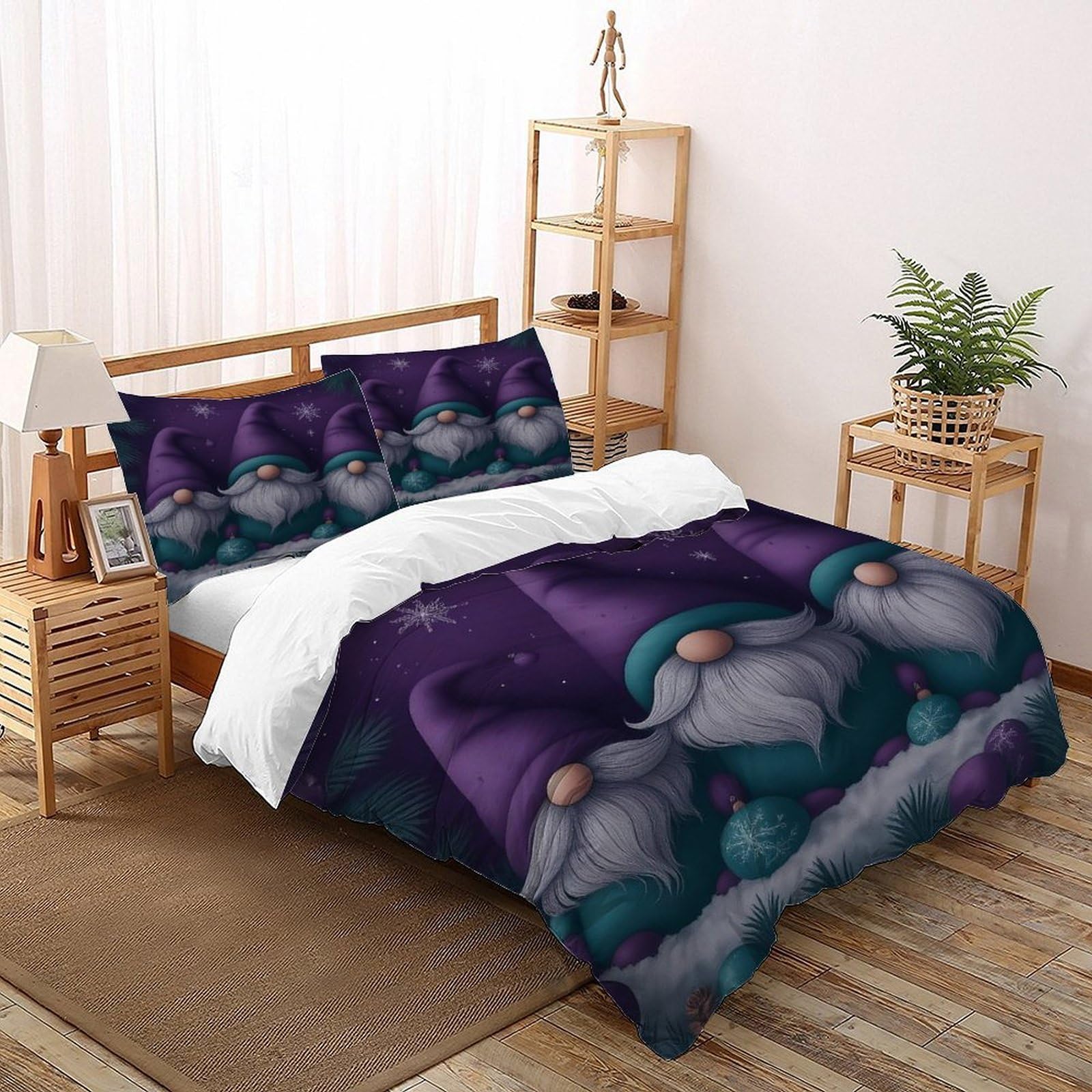 SHOVERKD Gnomes Christmas Bedding Set Theme Bedspread Gothic Themes Duvet Cover Set Microfiber Comforter Cover Universal for All Seasons with Pillow Super King（260x220cm）