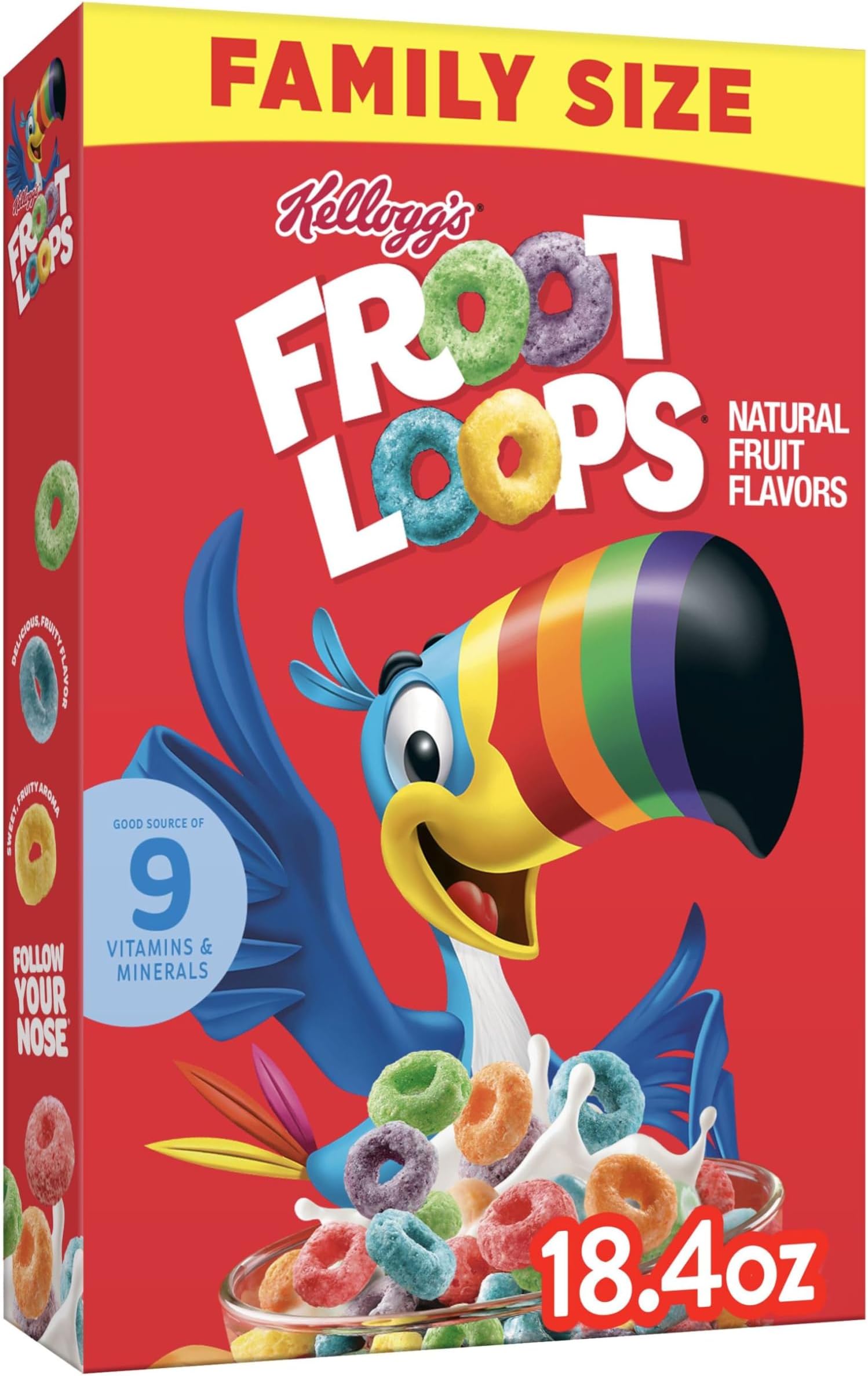 Froot LoopsKellogg's Cold Breakfast Cereal, Fruit Flavored, Breakfast Snacks with Vitamin C, Family Size, Original, 18.4oz Box (1 Box)