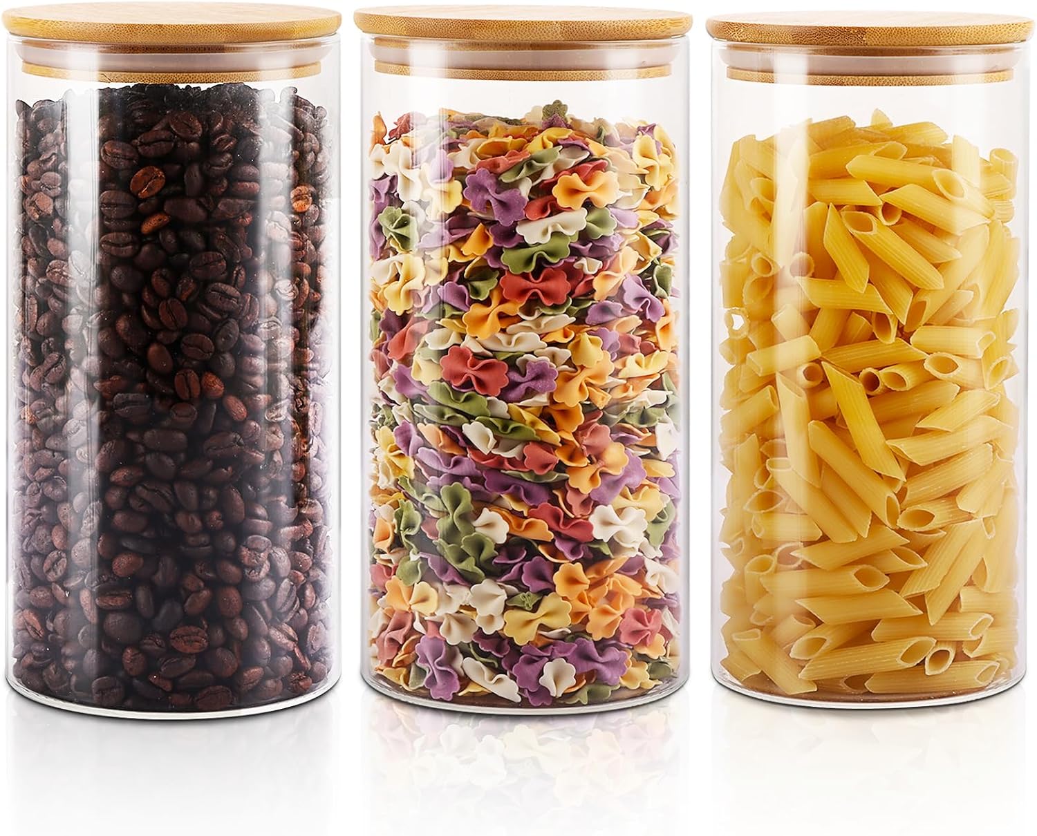 ABuff 3 Pack 44oz Glass Jars with Lids, Round Glass Storage Containers, Clear Food Storage Jars with Airtight Bamboo Lid for Dry Food Cereal Oat Sugar Tea Coffee Beans Sugar