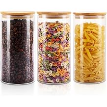 ABuff 3 Pack 44oz Glass Jars with Lids, Round Glass Storage Containers, Clear Food Storage Jars with Airtight Bamboo Lid for Dry Food Cereal Oat Sugar Tea Coffee Beans Sugar