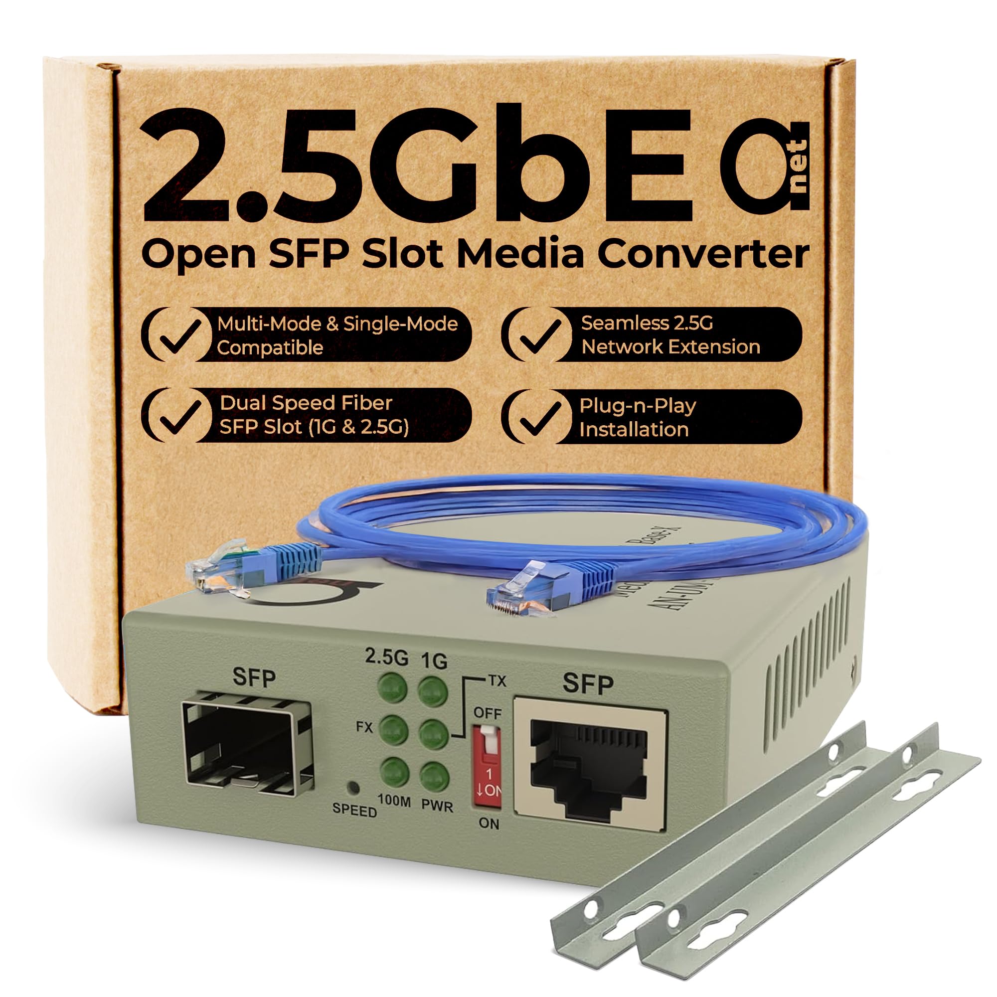 Convertitore multimediale da Ethernet a fibra 2.5G | Slot SFP a doppia fibra configurabile per 1G e 2.5G | Compatibile con fibra ottica multimodale e monomodale, 2.5GBe 1Gbe 1Gbe 100Mbps autosensing