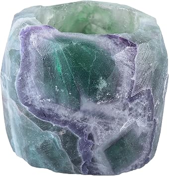 TUMBEELLUWA Colorful Fluorite Tea Light Candle Holder for Table Centerpiece | Elegant Living Room Bedroom Decor, Unique Color & Pattern, Mini Air Plant Pot, Witchy Meditation Altar, Gift for Christmas