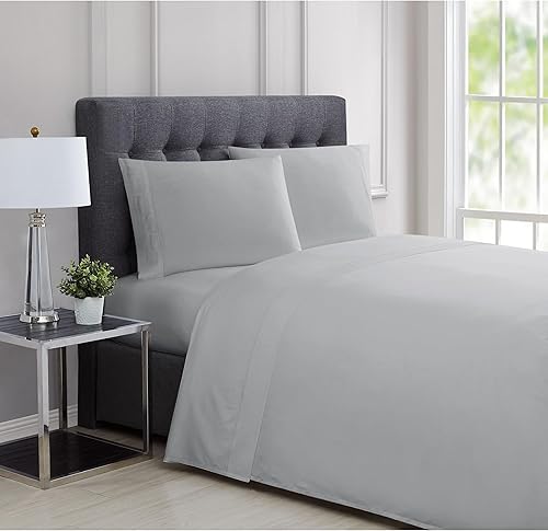 Charisma Juego de sábanas de 3 piezas, tamaño individual, color gris satinado 310TC