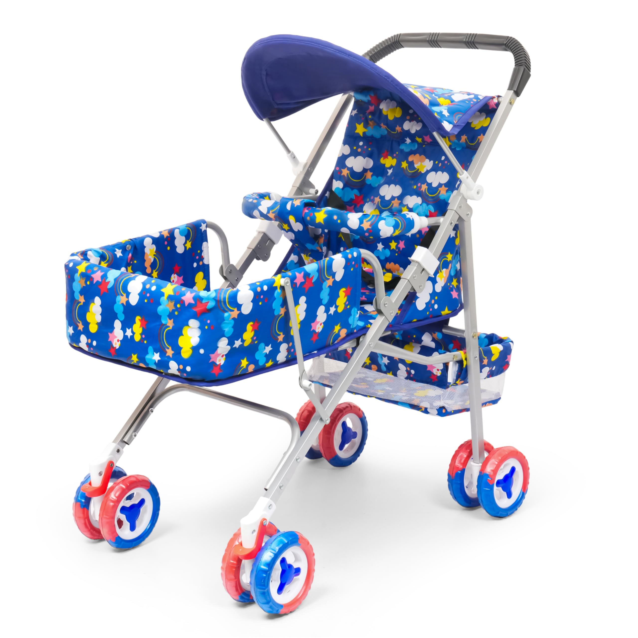 Snoopy PRAM Baby Stroller with Reversible Handle, Star Print, Adjustable Canopy, Storage Basket for Infants and Toddlers (Blue)-image-20