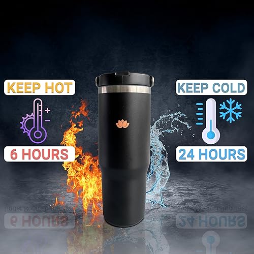 Miniatura 4 de LILY Vaso de 30 onzas con asa y pajilla, taza de viaje con tapa con pajilla, taza de acero inoxidable de doble pared y botella de agua aislada, taza