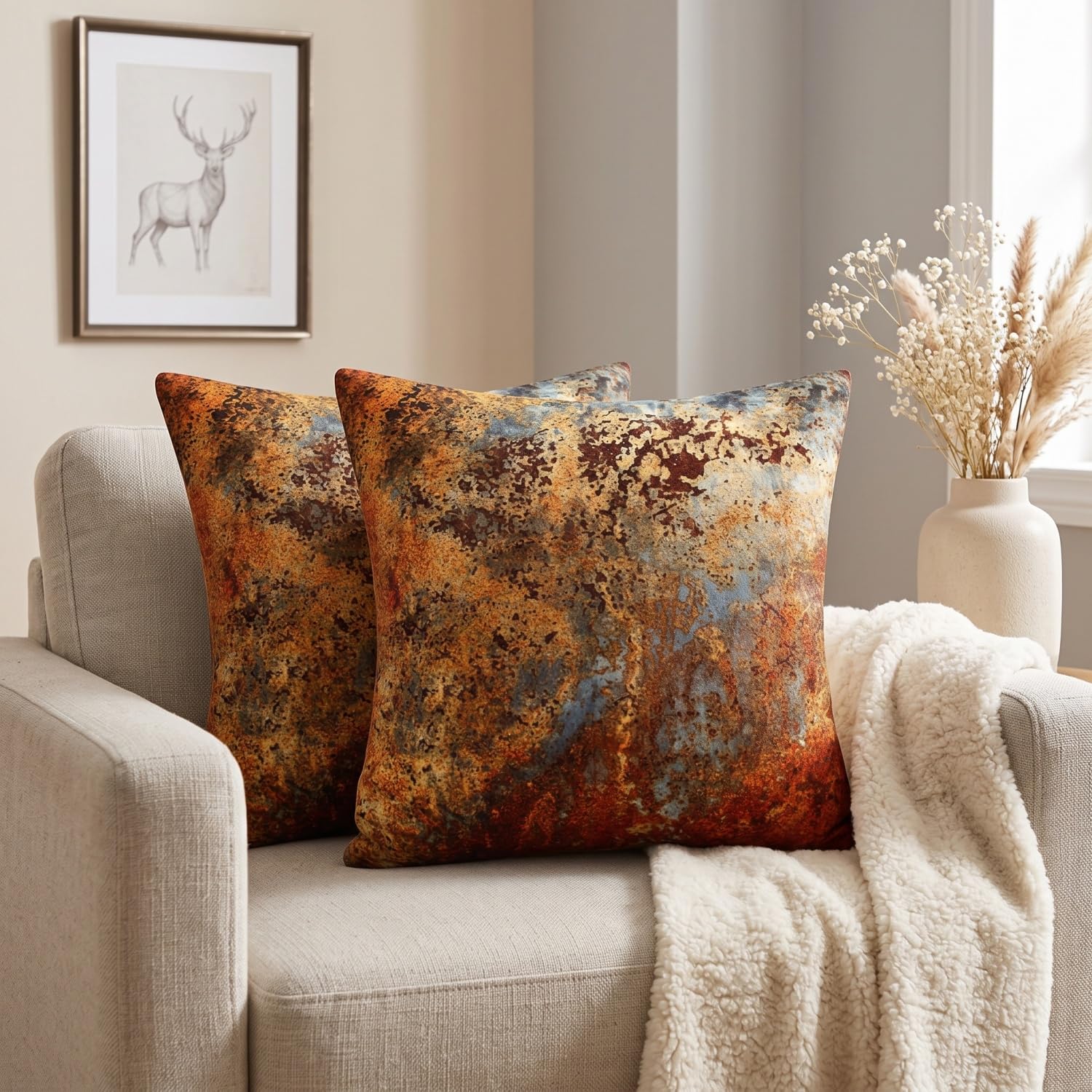 DILOXNSU Kissenbezug 45x45 2er Set Gold Braun Rost Deko Kissenbezüge Metall Rostig Sofakissen Samt Modern Kissenhülle Deko Kissen Aesthetic Couchkissen für Sofa Couch Wohnzimmer Zierkissen Küche, Haushalt & Wohnen