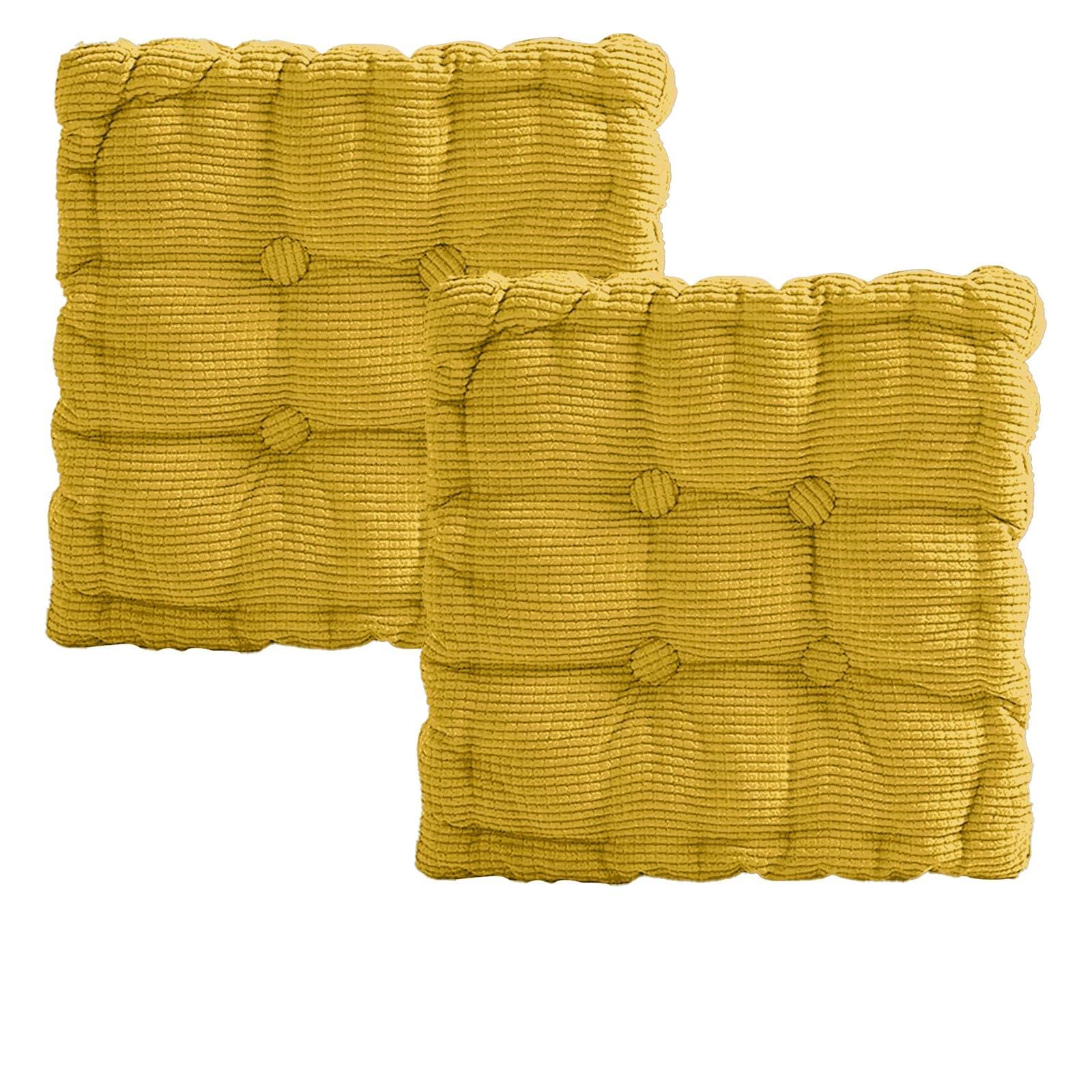 Cuscini Sedie Cucina Set da 2, 40x40 cm Cuscini per Sedie Spessi, Cuscino per Sedia da Esterno e Interno, per Sedie da Giardino, Cucina, Balcone, Sala da Pranzo (Giallo, Quadrato)