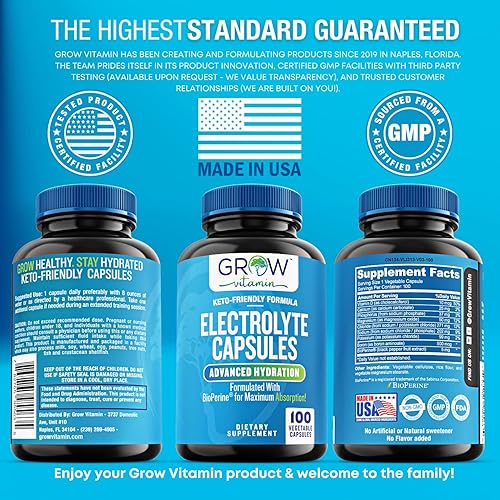 Miniatura 6 de grow vitamin Cápsulas de electrolitos – Tabletas de electrolitos sin azúcar para energía, resistencia e hidratación. Pastillas de sal amigables