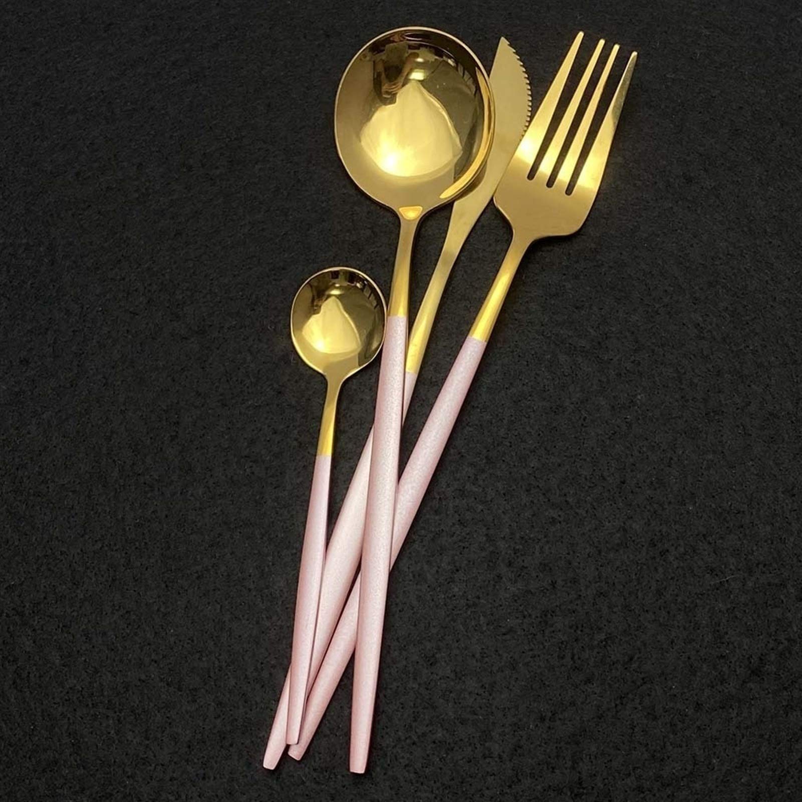 24 unids Gold White Shiny Weaverware Set Cuchillo de acero inoxidable Cuchilla Cuchara Cubiertos Conjunto Cocina Cubiertos Vajilla Conjunto (Color : Green Gold)