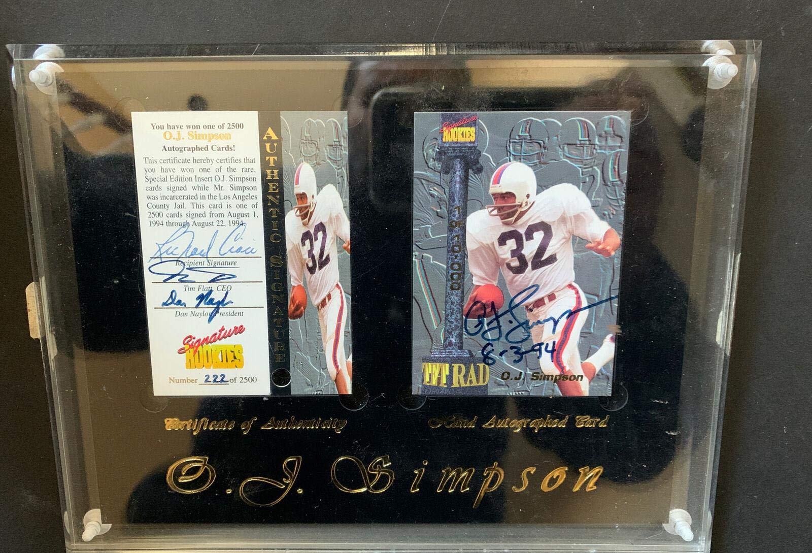 1994 SIGNATURE ROOKIES O.J SIMPSON Dated MT AUTO CARD INCARCERATED In Case  /2500 - NFL Autographed Football Cards at Amazon's Sports Collectibles Store