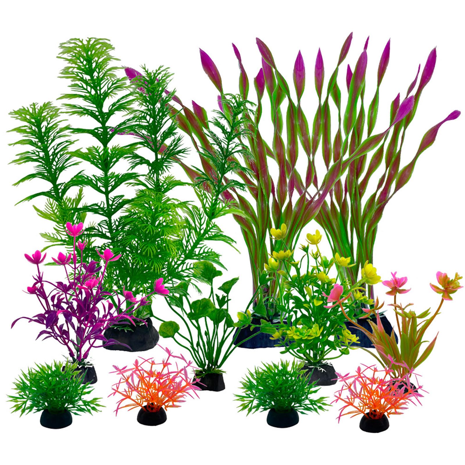 QUOZOU 10er-Set Aquarium Kunstpflanzen – Grüne Plastikpflanzen, Verschiedene Höhen (5–20 Cm), Ungiftig, Für Süß- Und