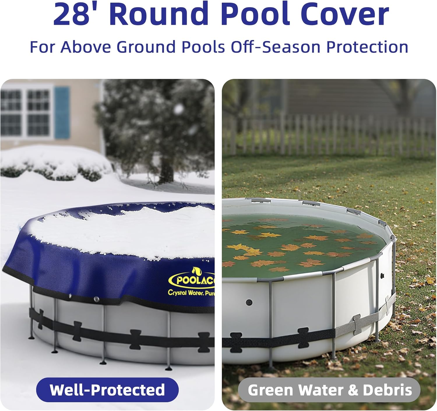 Pool Covers for Above Ground Pools - 28 ft Round Winter Pool Cover, Extra Durable Cold- and UV-Resistant Heavy-Duty Swimming Pool Cover for Winterizing