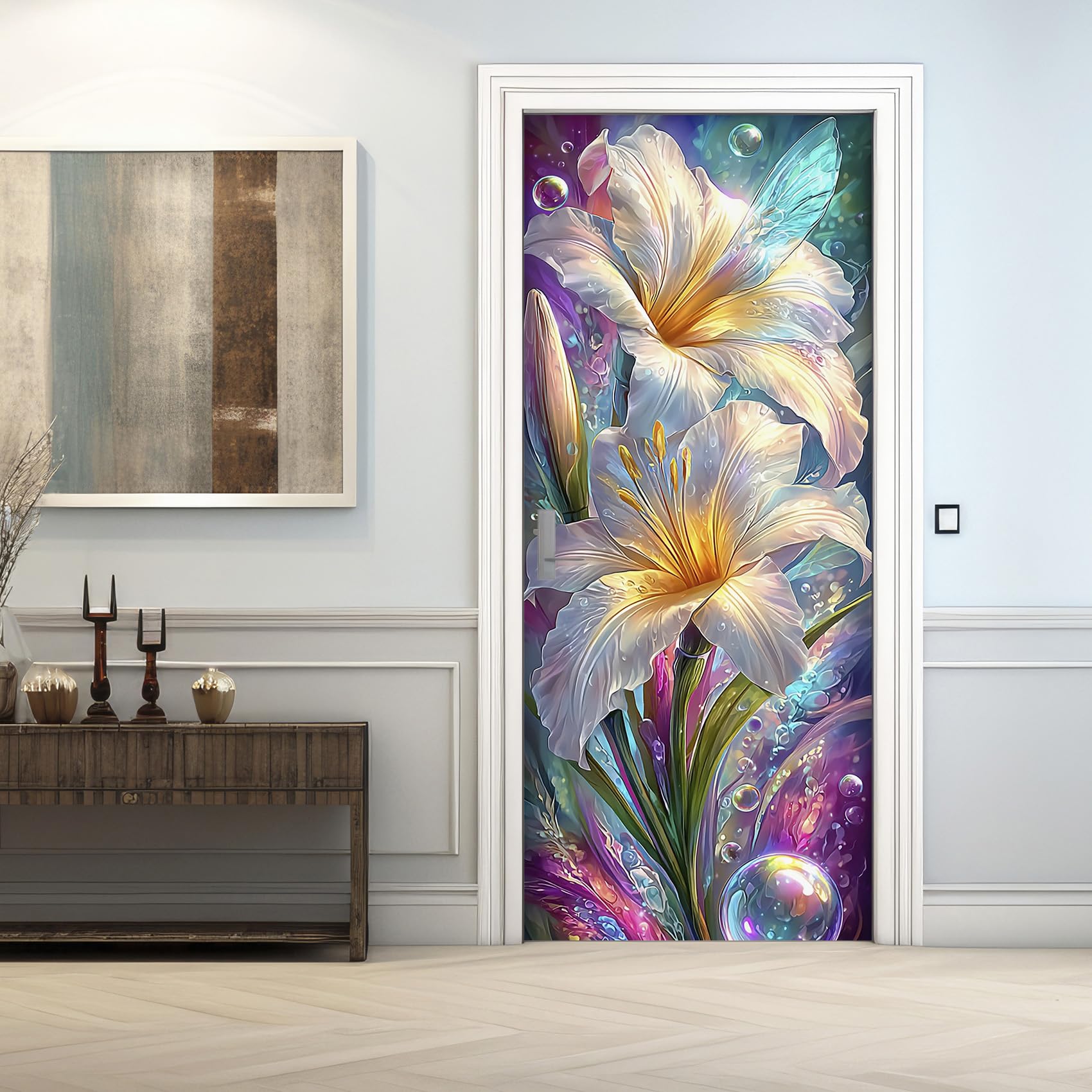 Blumenmuster Türtapete Selbstklebend 90x200, Blumen 3D Türbilder Türfolie Türposter Türaufkleber Selbstklebende PVC, Türdeko Blumenmuster,(ST0294)