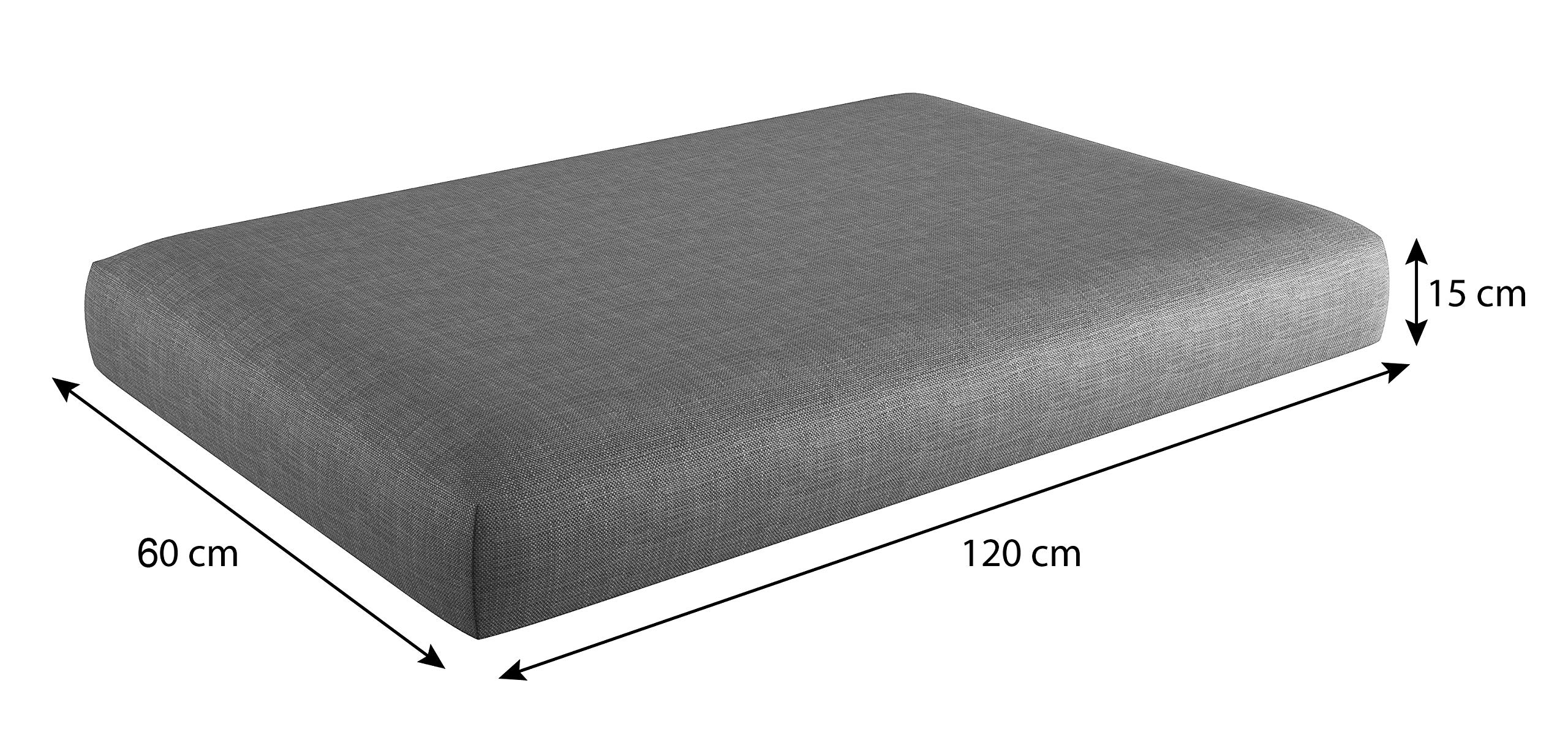 sunnypillow poduszki na palety ze zdejmowaną poszewką, z zimnej pianki, nakładka na palety, poduszka do siedzenia, oparcie do wewnątrz i na zewnątrz Sitzkissen 120x60x15cm szary