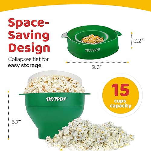 Miniatura 8 de El Hotpop Original - Palomitero para microondas, Popcorn, contenedor de silicona para hacer de palomitas de maíz, cuenco plegable sin BPA y apto