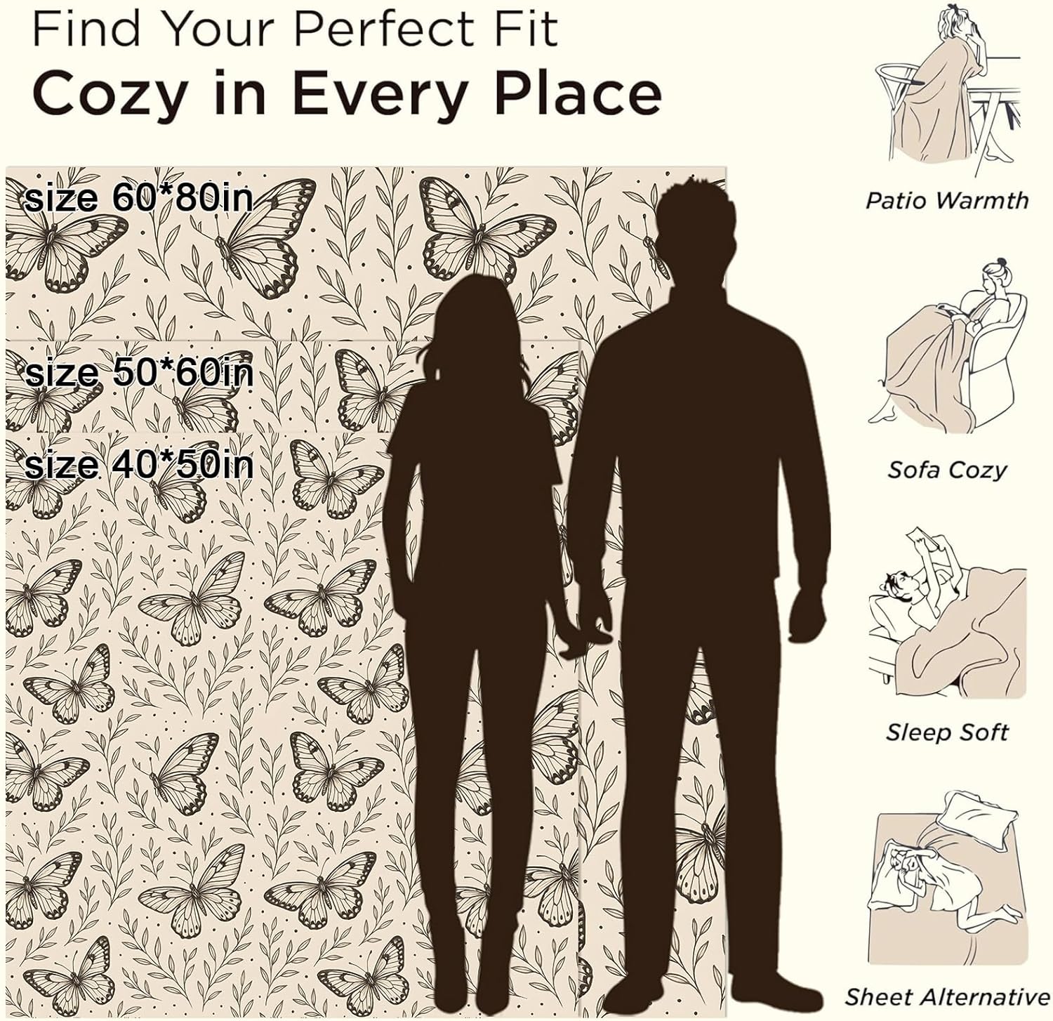 Butterfly Blanket Gifts for Boys Girls Kids, Vintage Botanical Insect Warm Soft Flannel Throw Blankets for Travel, Sofa, Living Room, Bedroom Decor, 50x60 in - Image 3