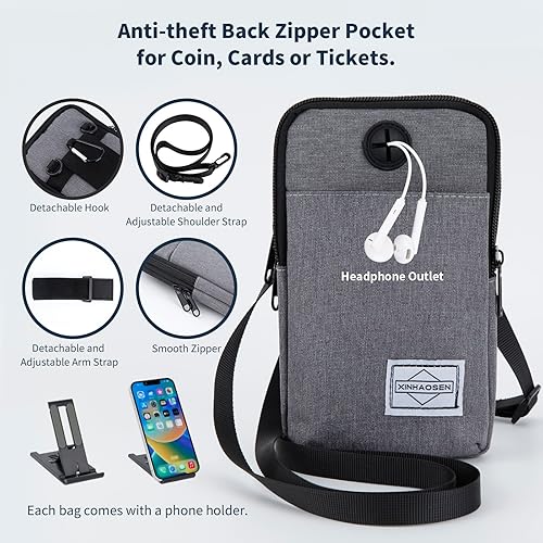 Miniatura 3 de Riñonera para teléfono celular, bolsa cruzada de viaje, pulsera deportiva con correa de hombro extraíble, Gris claro, Deportes