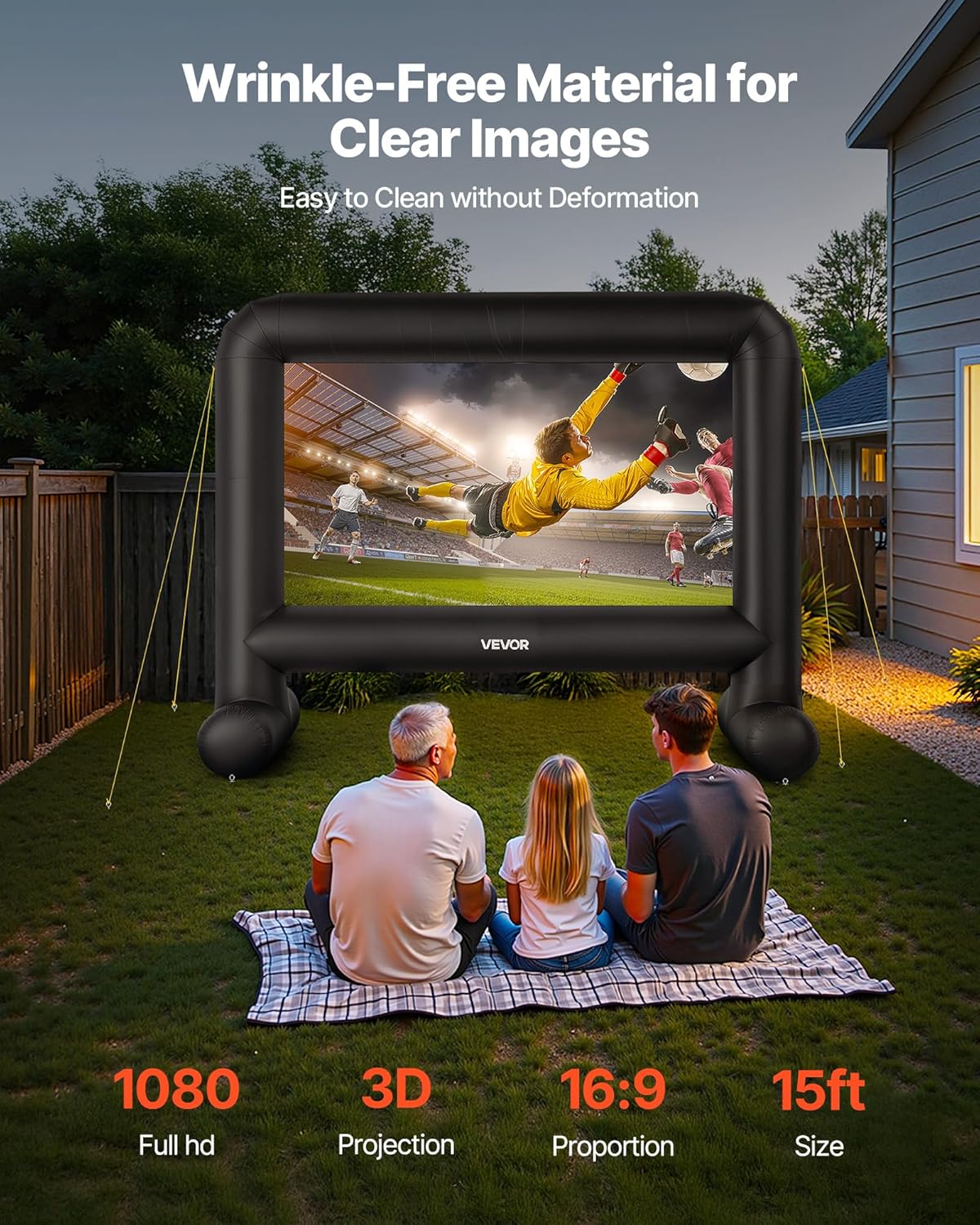 VEVOR 15FT Inflatable Movie Screen, Inflatable Projector Screen with Portable Storage Bag, 16:9 Easy Set Up Movie Projection for Outdoor Backyard, Home Theater, Theme Party
