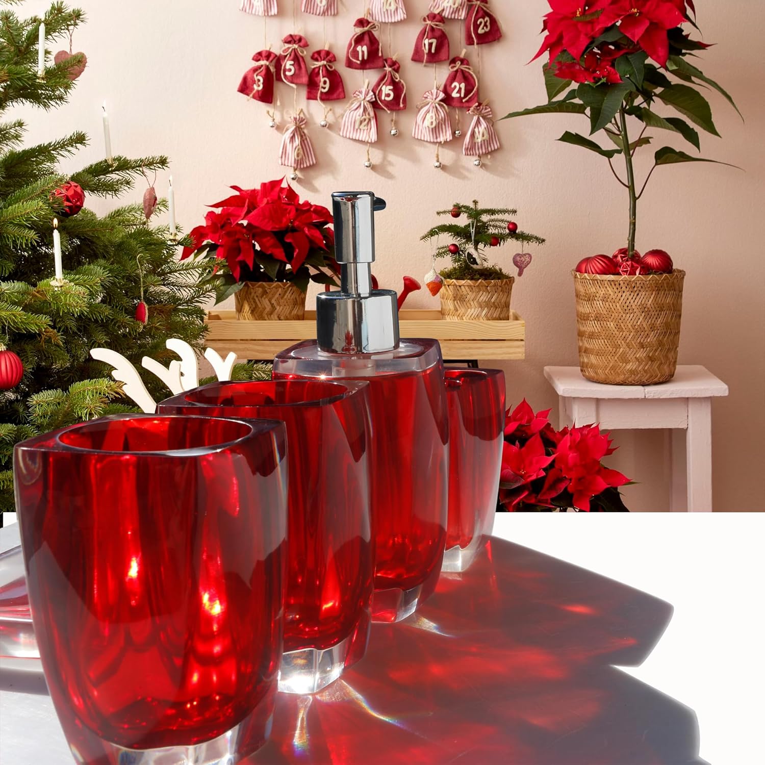 5 Piece Bathroom Accessory Set Resin Soap Dish, Soap Dispenser, Toothbrush Holder & Tumbler