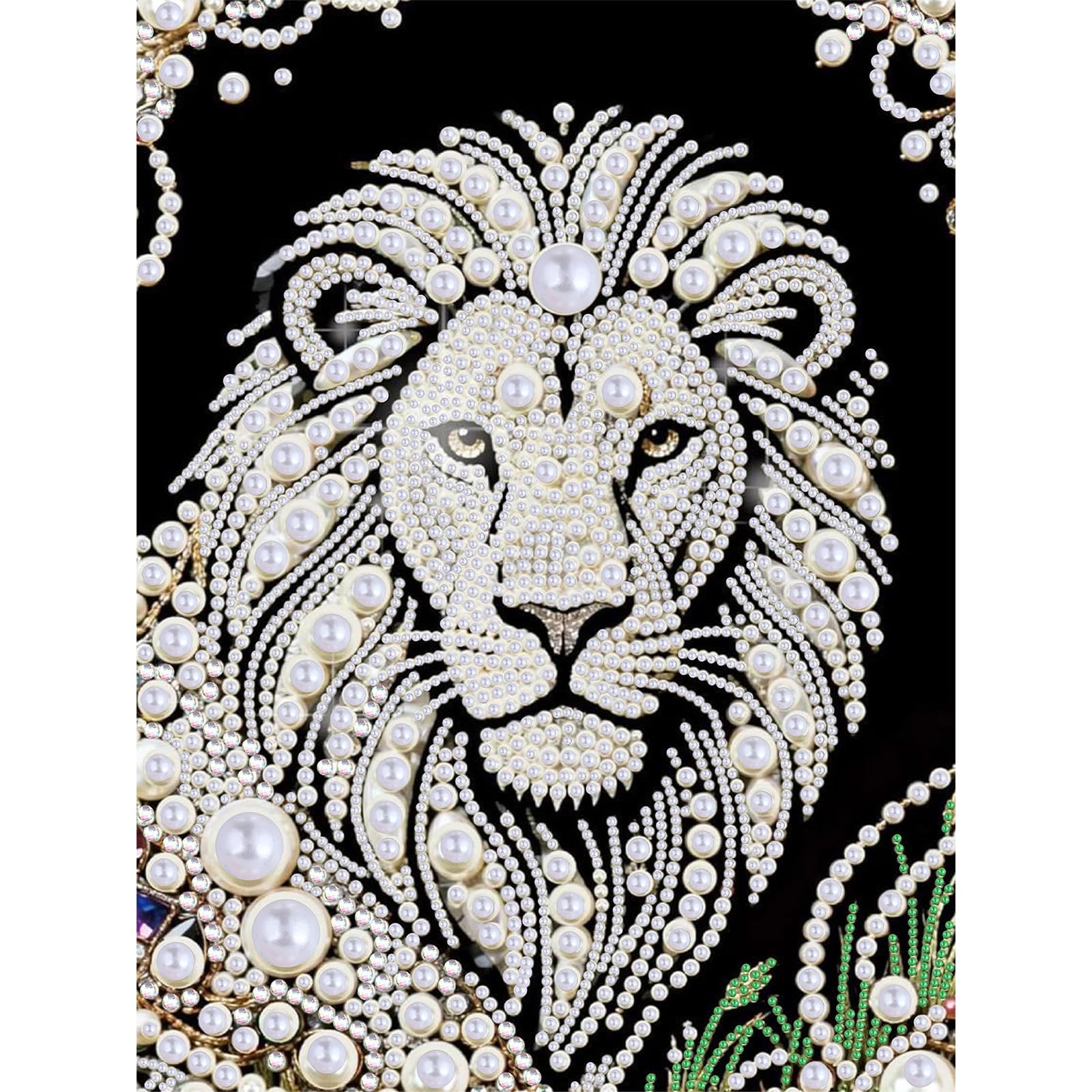 EOBROMD 5D DIY Pearl Painting Kit for Adults Lion, Diamond Art Kits Adults Beginner, Animal Diamond Painting Special Shape Rhinestones, Gem Art Craft for Home Wall Decor Gift 12 × 16 inch