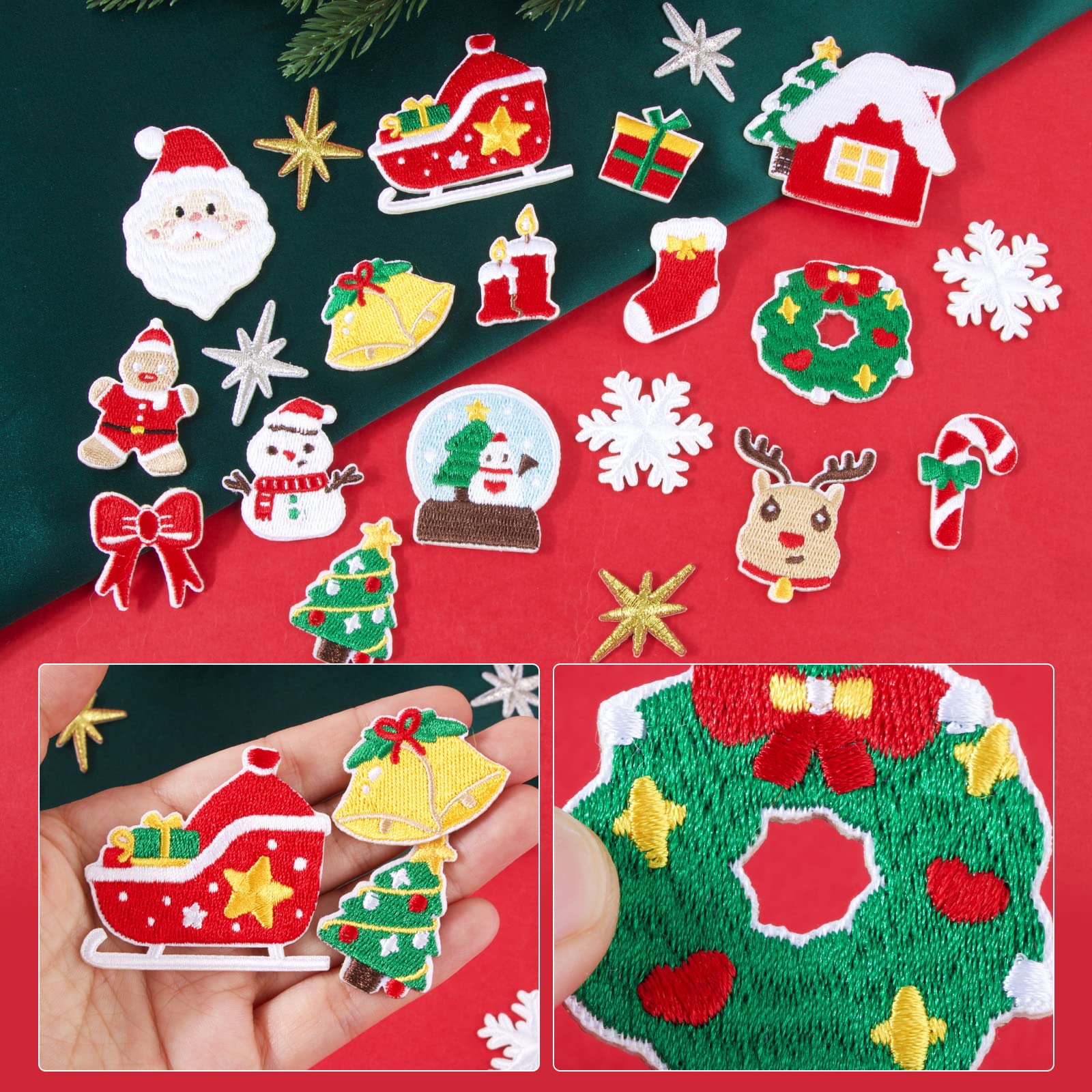 21 écussons Thermocollants Brodés Noël - Motifs Père Noël, Renne, Clochette Pour Vêtements Et Accessoires