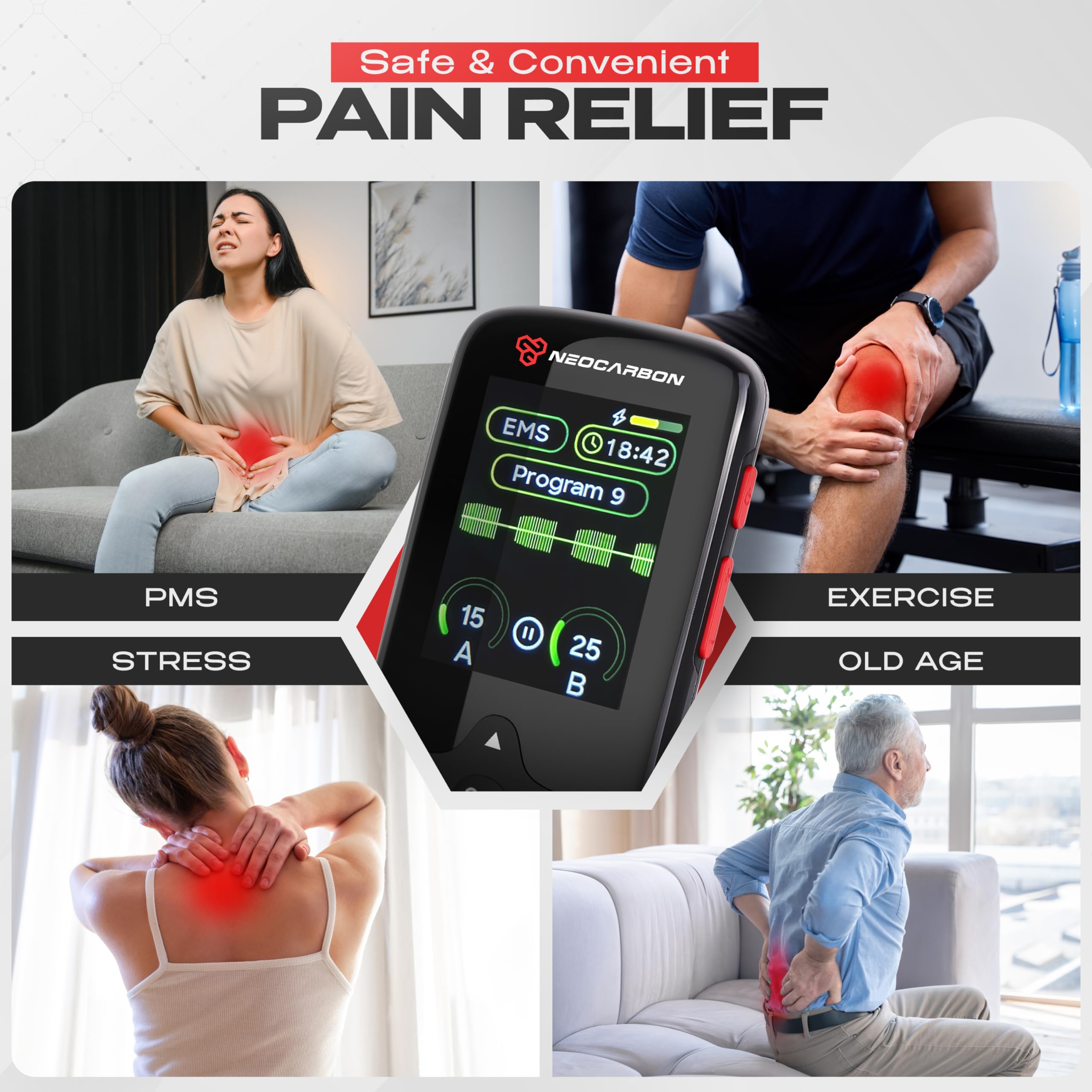 NEOCARBON TENS Unit Muscle Stimulator Ultra for Pain Relief, Black — Amazon image 7
