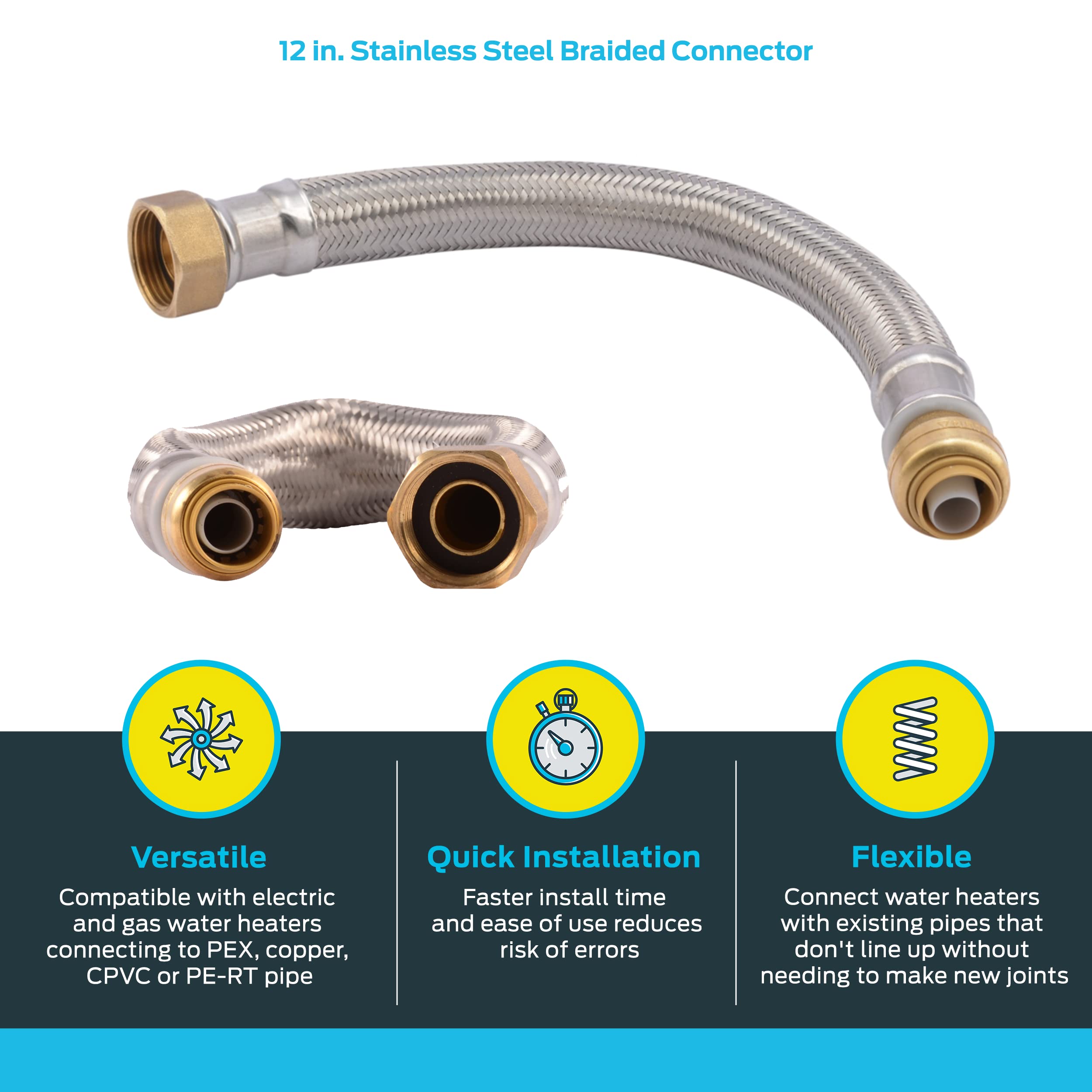 Sharkbite u3068flex12lf Flexible Calentador de agua conectores, 1/2-inch por 3/4-inch por 30,48 cm longitud