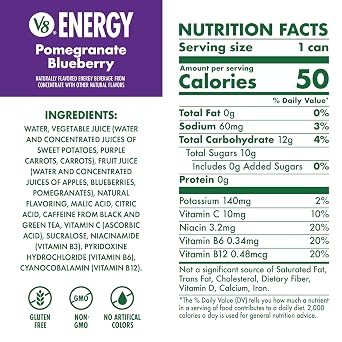 V8 Energy Pomegranate Blueberry Energy Drink, 8 fl oz Can (Pack of 4)