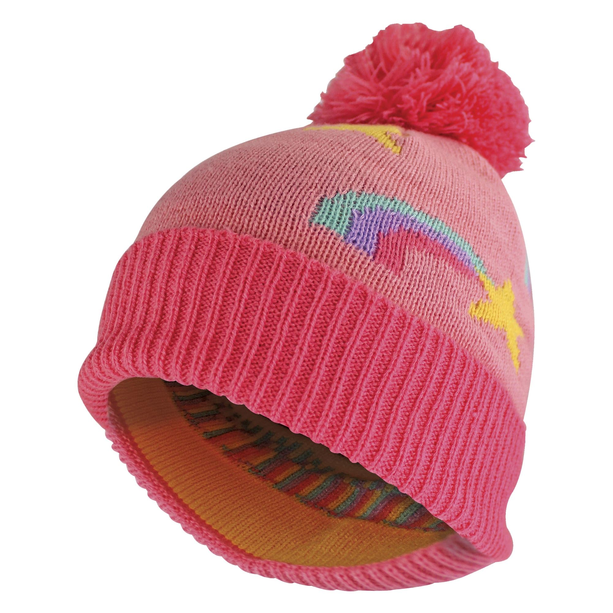 Sock Snob Girls Rainbow Beanie Hat with Bobble | Kids Warm Winter Hat with Pom Pom