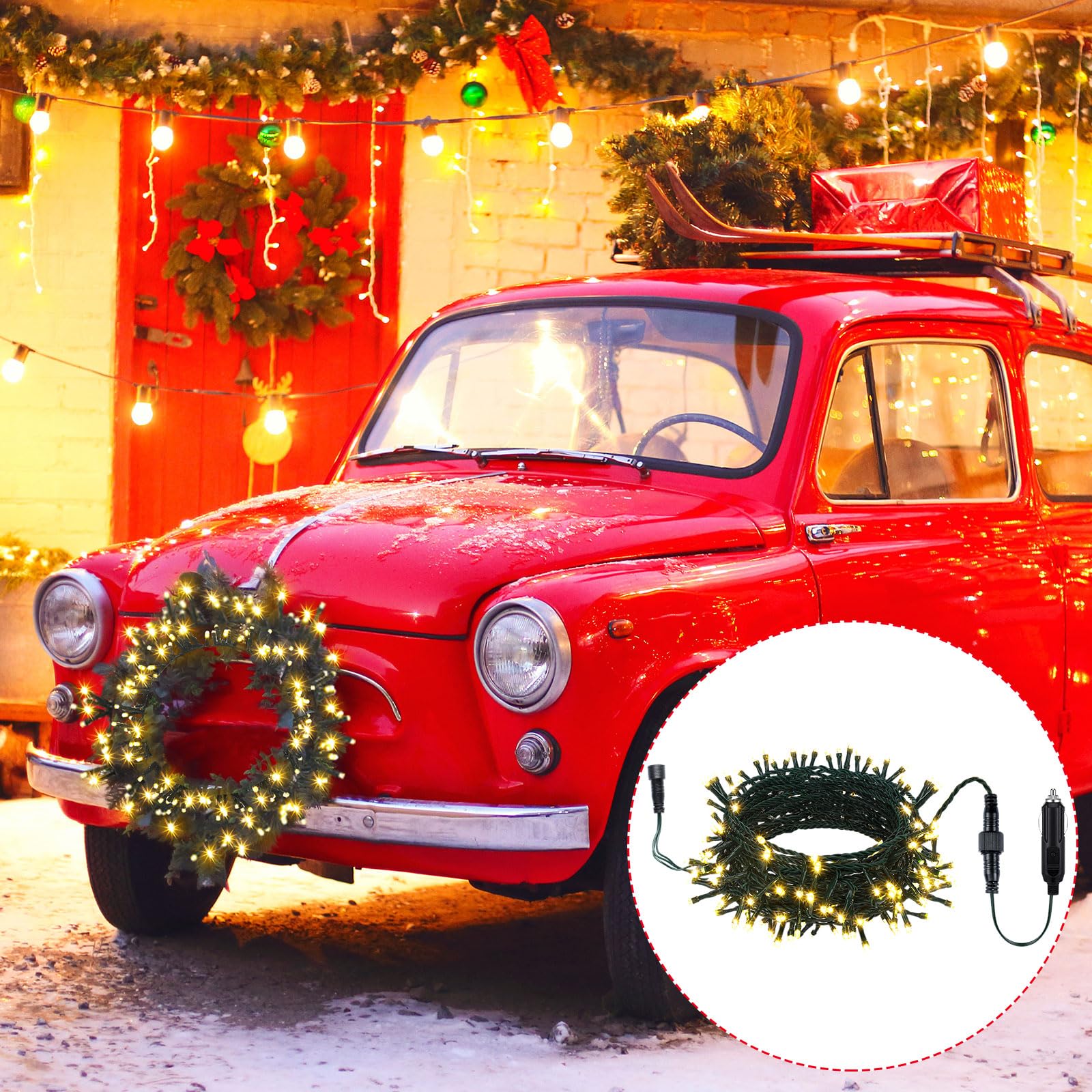 Aurelema Christmas in July 9,8 m Auto LED String Light Golf Cart Decorazioni Caldo Giallo Luce Stringa Impermeabile Atmosfera Kit di Illuminazione per Accessori Auto di Natale, 12 V