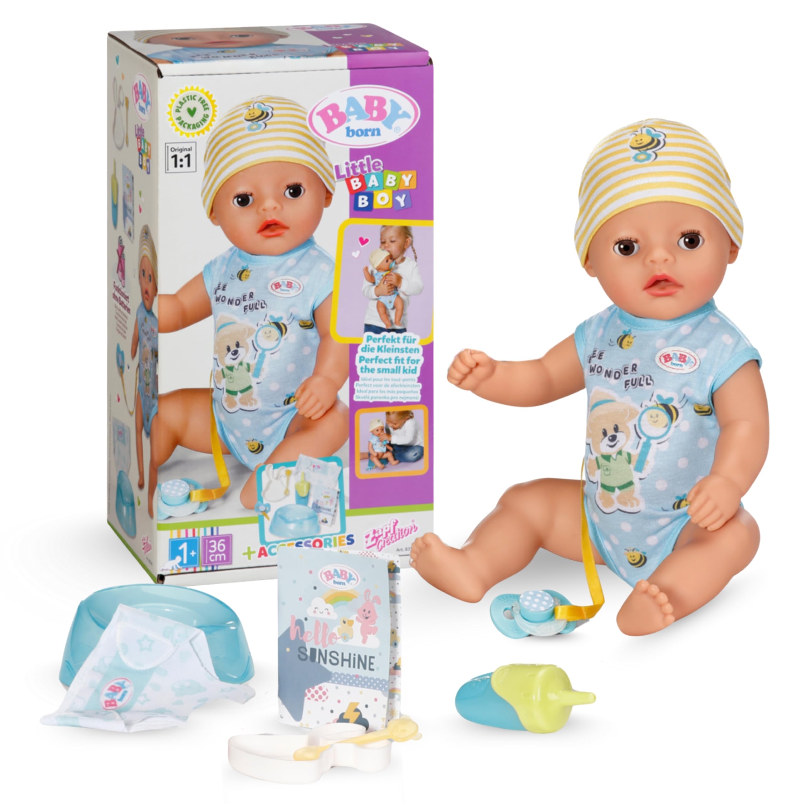 BABY born Lukas (Little Baby Boy) - 36 cm large Baby Doll - 7 Functions incl. Accessories & Romper - Works completely without batteries - Suitable for toddlers from 1 year