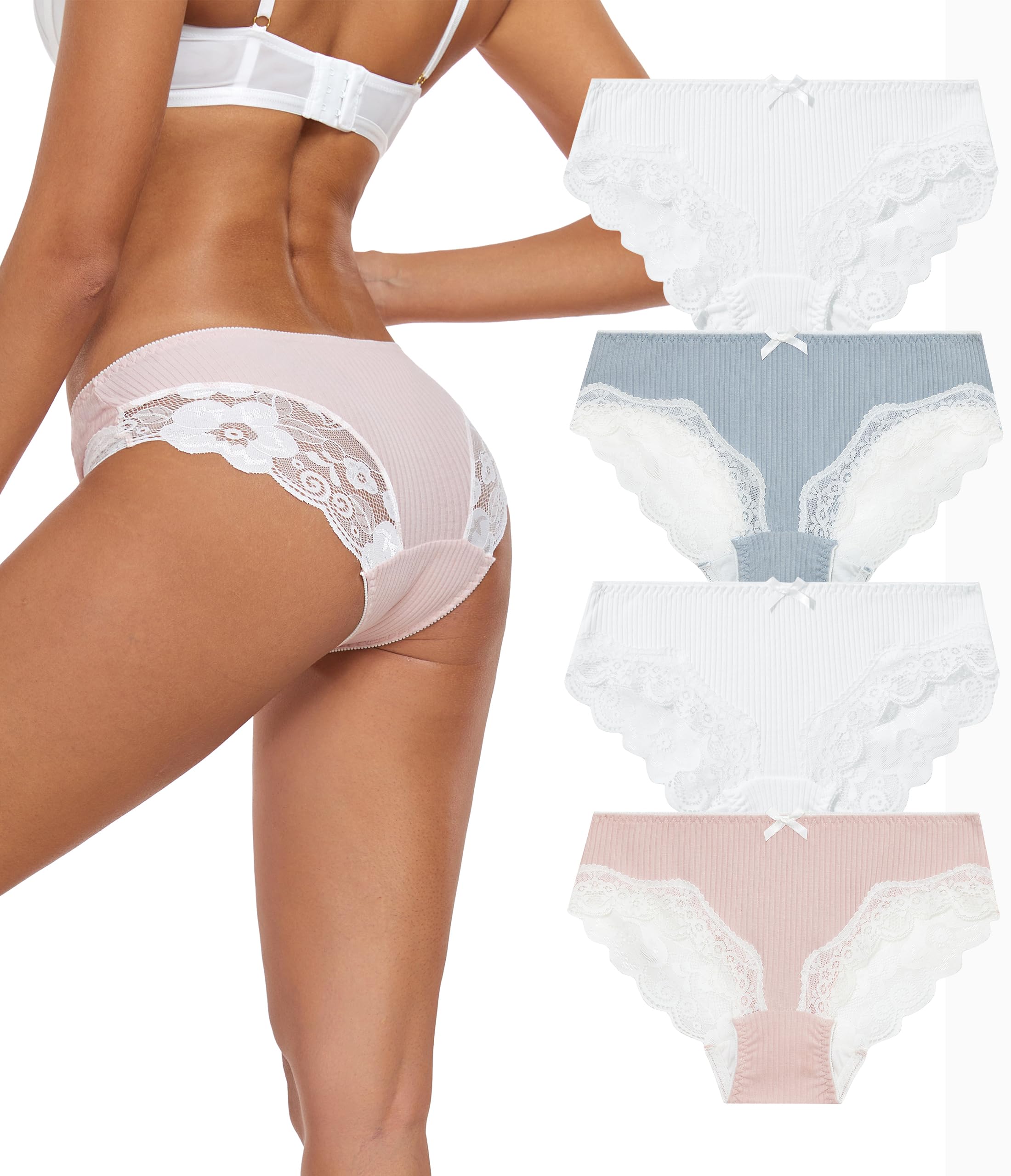 ANLIQI Women Underwear Cotton Lace Panties Ladies Briefs Underpant,Comfortable Elegant Cotton Panty with Bow Undies