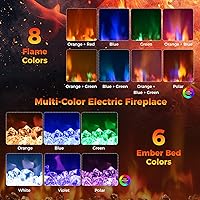 Vista 4 de COSTWAY Calentador de chimenea empotrado de 18 pulgadas, inserto de chimenea eléctrica con llama multicolor y cama de brasas de cristal, control