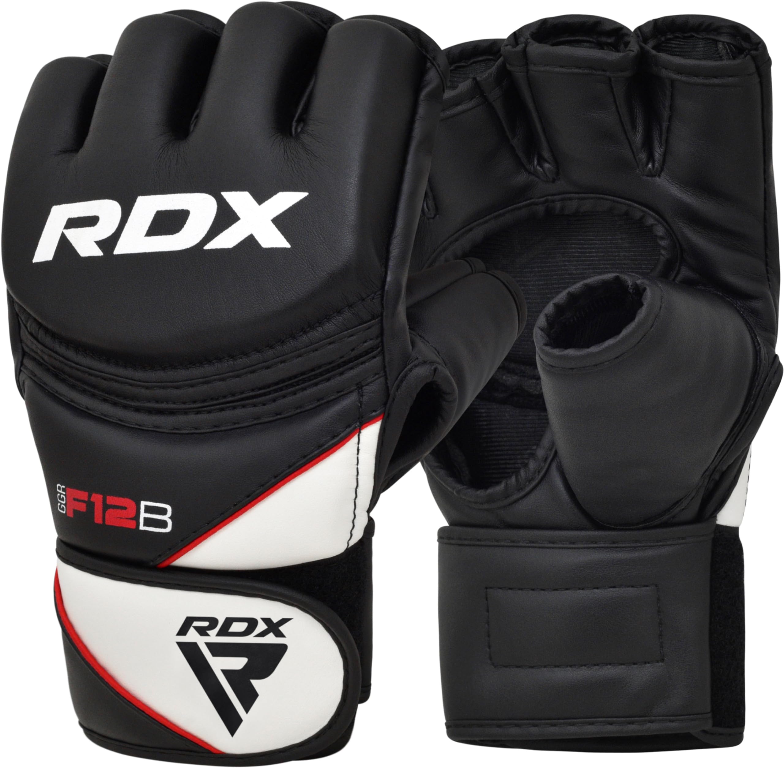 RDX MMA Gloves Grappling Sparring, Maya Hide Leather, Boxing Gloves Men Women Muay Thai Martial Arts Training, Half Finger Adjustable Mitts Wrist Support Kickboxing Cage Fighting Punching Bag Workout