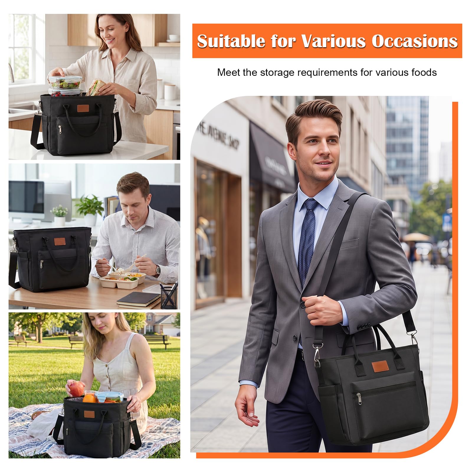 Nanxson ha isolato la borsa di pranzo per gli uomini delle donne le borse termiche del pranzo il contenitore di pranzo per il picnic di lavoro (15.5L, Nero)